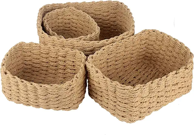 Cesto de Almacenaje de Mimbre, Set de 4 Rectangulares - Cesto Palha