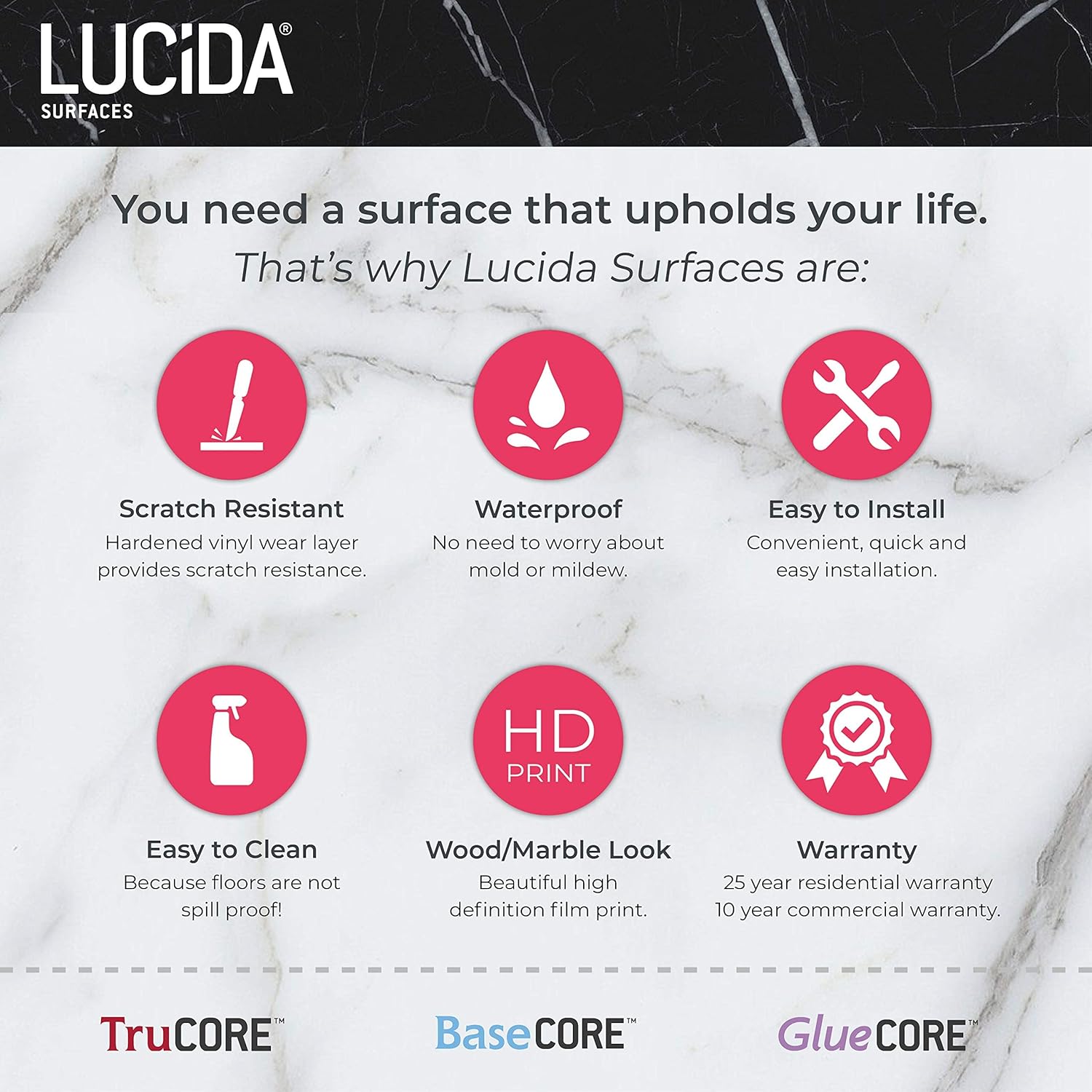 MaxCore Pro | Lucida Surfaces | Sample Plank | Interlocking Click Lock Waterproof Luxury Vinyl Flooring Planks