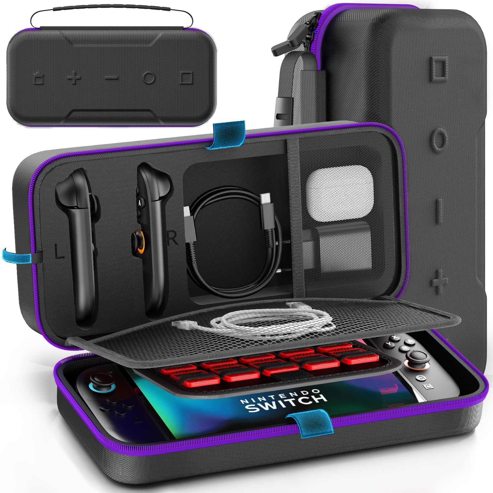 OIVO Switch Tasche für Nintendo Switch/OLED/2 Modell, große Tragetasche für Joycon und EU Netzteil, Harte Hülle mit Aufbewahrung für 26 Spiele & Zubehör, Lila