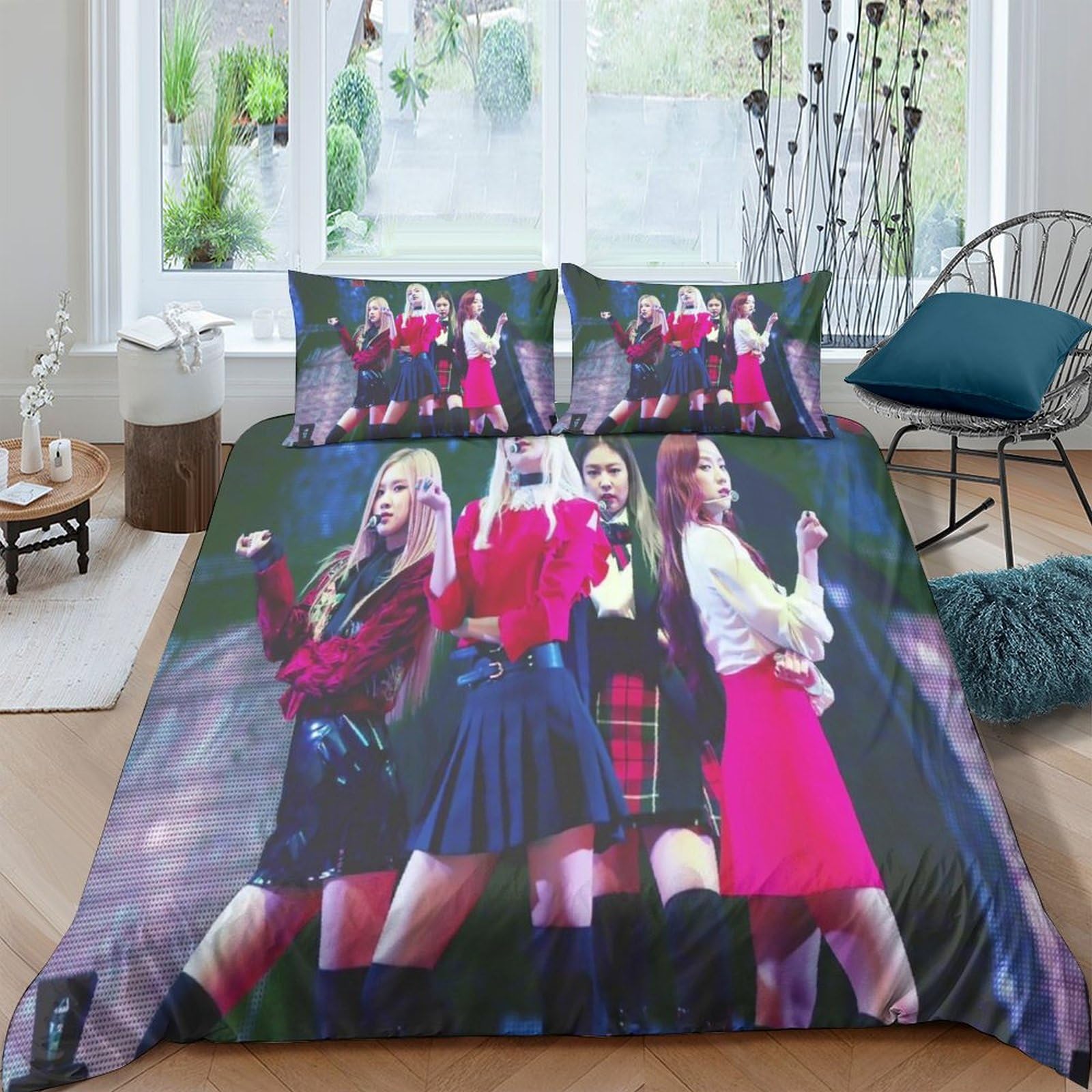 Mjczegdcr Boys Blackpink 2 Pcs Duvet Cover Set 3D Printed With Pillowcases Quilt Cover Set Zipper Closure Bedspread Bedroom Bed Bedding Set For Girls Double（200X200cm）
