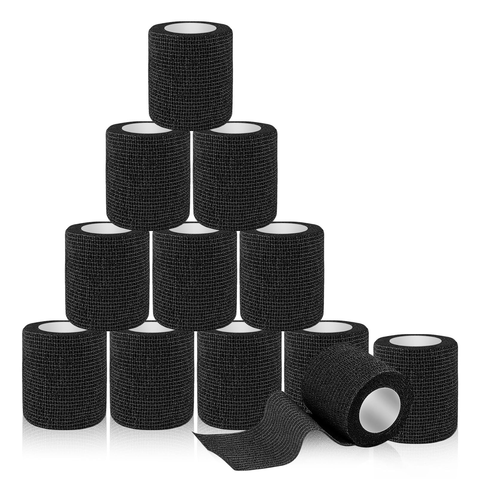 Muyohix 12 Rolls Self-Adhesive Bandage(5 cm x 4.5 m), Selbstklebender Verband, Haftbandage Selbstklebend, Elastische Binde,Geeignet für Stretch Sportler, Handgelenk, Fingern, Pet-Schwarz