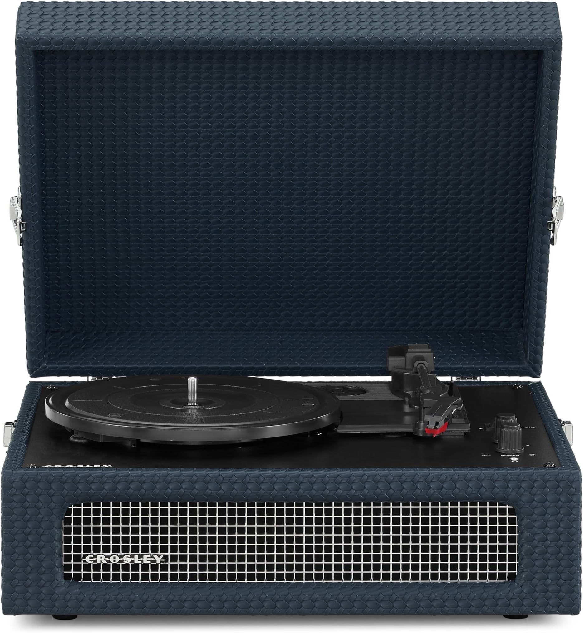 Crosley Voyager Portable Turntable - Bluetooth Record Player, 3-Speed Suitcase Vinyl Player, Home Turntables for Vinyl Records, Built in Stereo Speakers & Bluetooth Receiver, AUX Input, Navy Blue