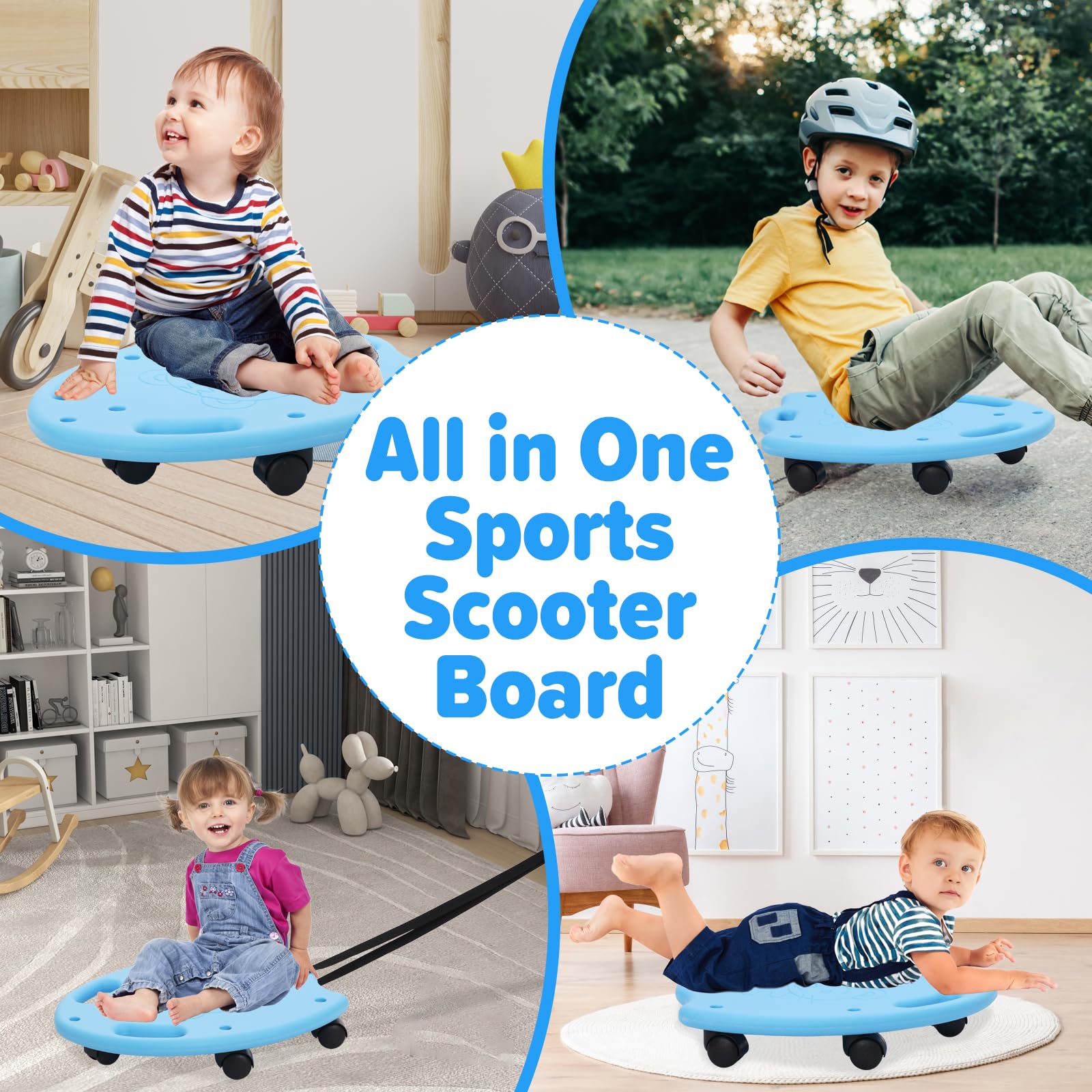 Tabla para patinete sentado para niños con asas, ruedas giratorias, cuadradas, de plástico para gimnasio, clase Tabla para patinete sentado para niños con asas, ruedas giratorias, cuadradas, de plástico para gimnasio, clase