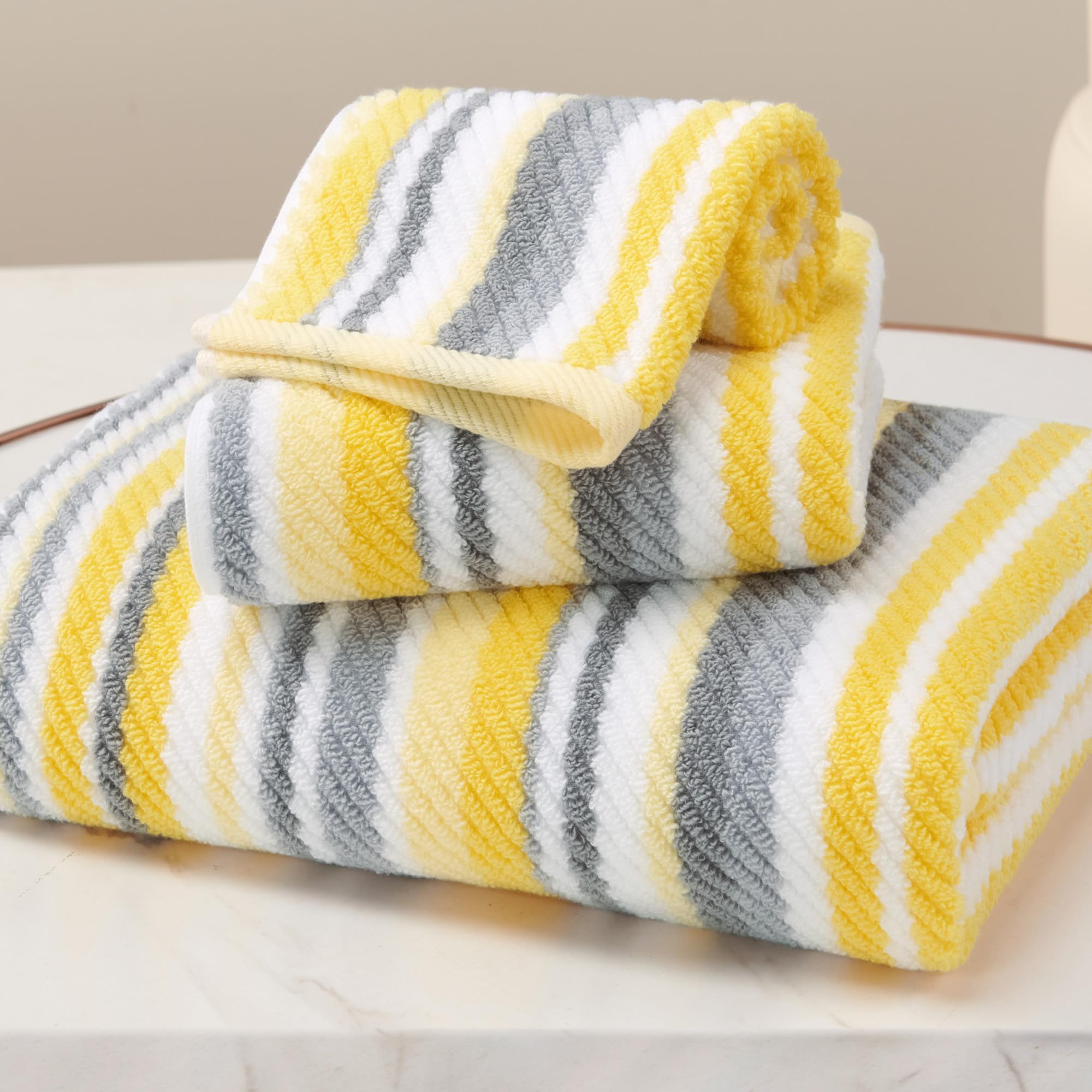Bath Towels with Hanging Loops 3PC Striped Towels - 100 Cotton Quick Dry Soft Absorb Lightweight 1 Bath