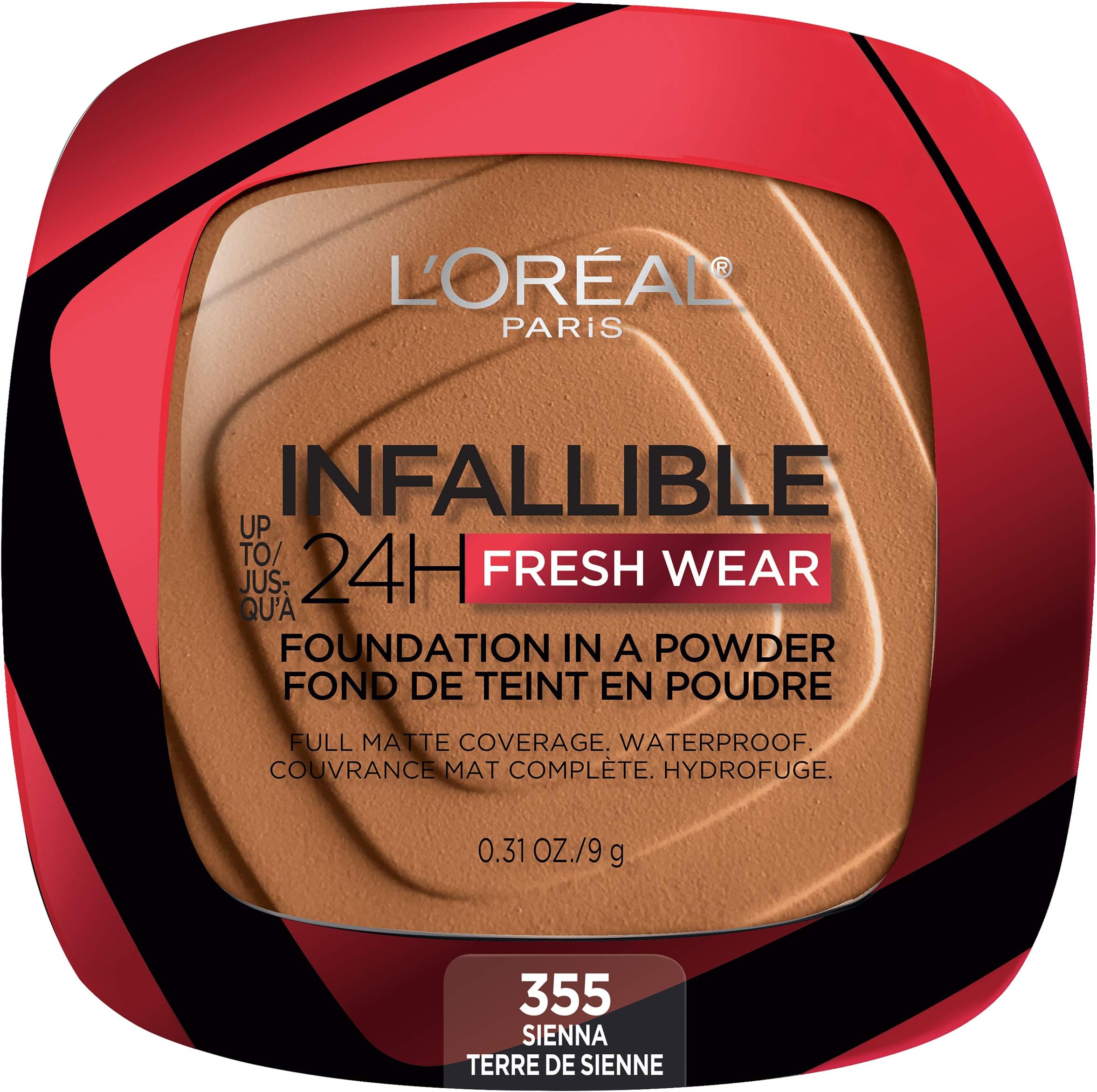 Makeup Infallible Fresh Wear Foundation in a Powder, Up to 24H Wear, Waterproof, Sienna, 0.31 oz. (Packaging May Vary)