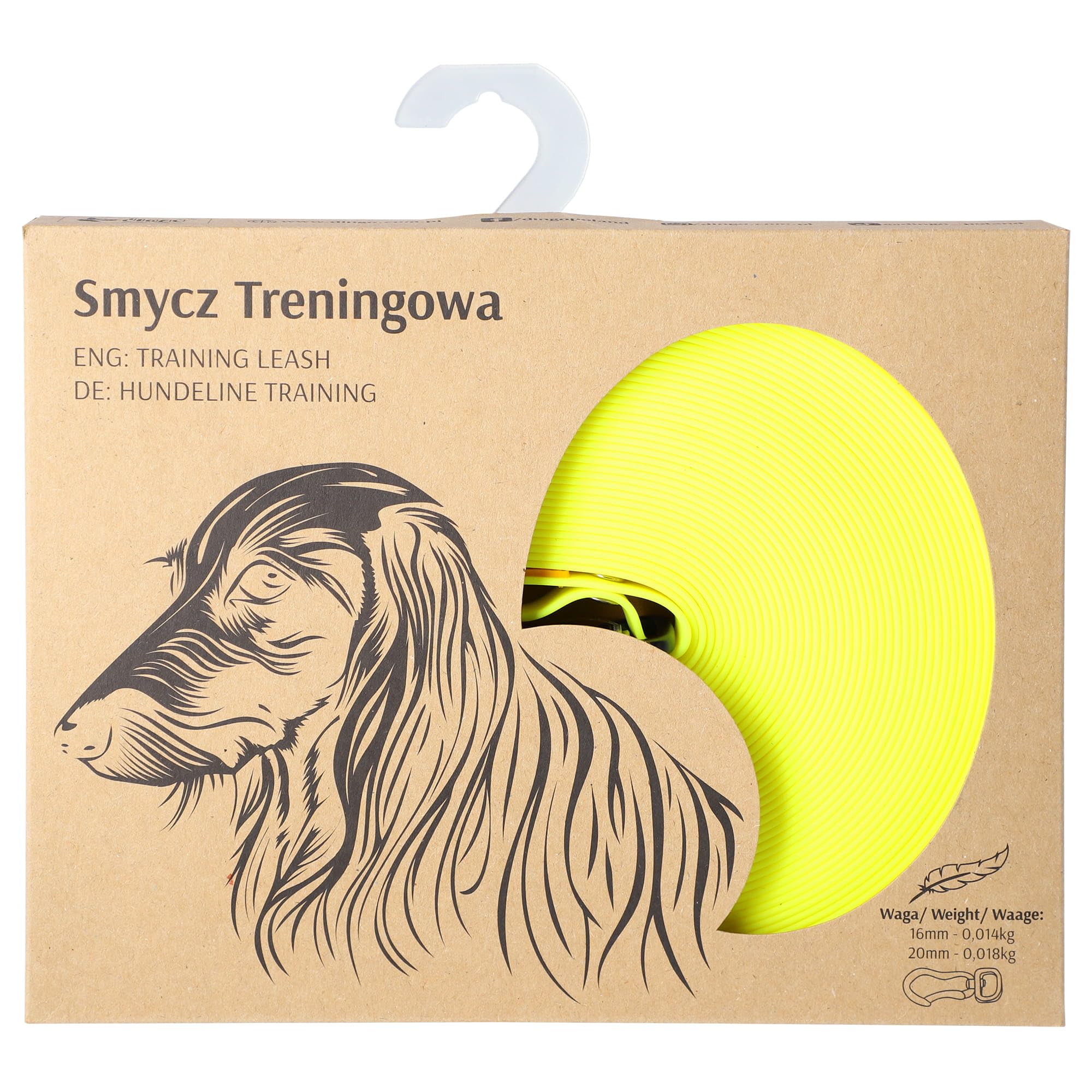 Dingo Smycz treningowa dla psów, spacery z psem, trening posłuszeństwa, karabińczyk, uniwersalny, praktyczny, szerokość 1,6 cm, długość 20 m, bez uchwytu, żółta 10178