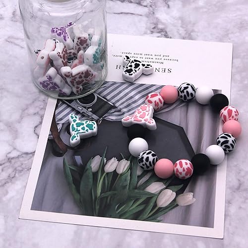 Miniatura 5 de KJMYYXGS Cuentas de silicona de vaca, 15 cuentas focales de silicona de vaca en forma de cuentas para hacer llaveros sueltos para bolígrafos,