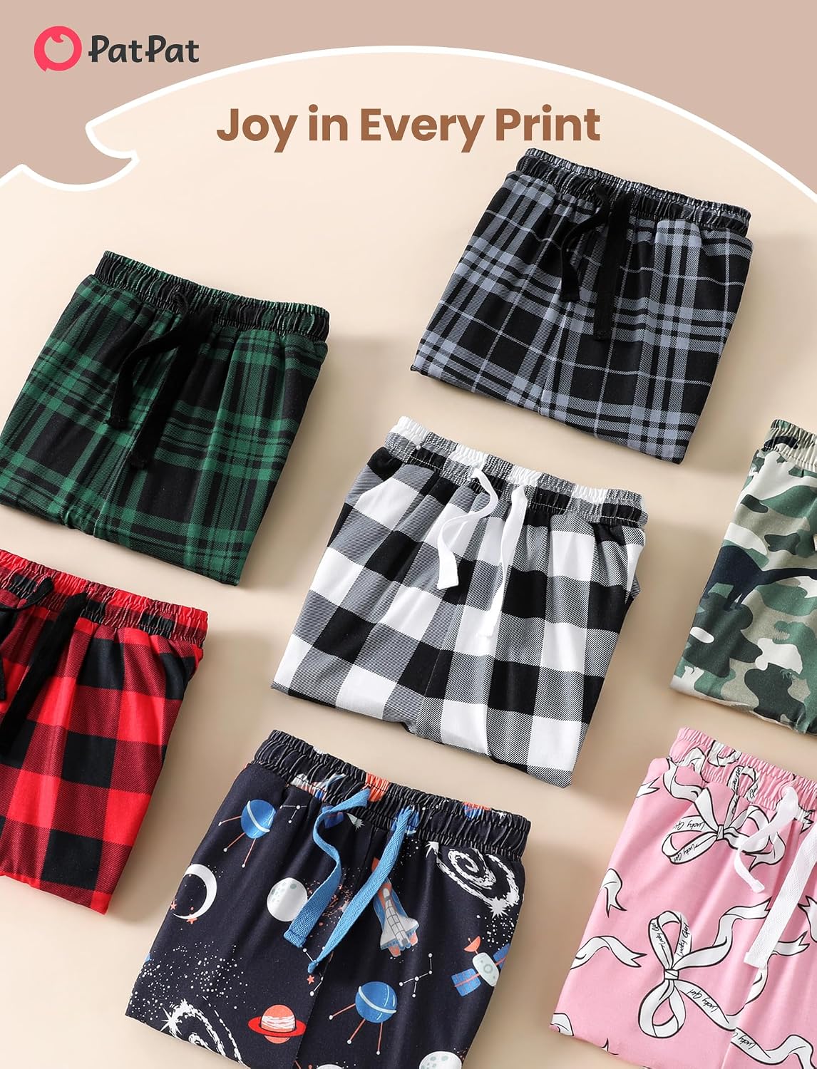 PATPAT Unisex Kids Plaid Pajama Pants – Soft Lounge Sleep Bottoms with Elastic Waist and Pockets, Ages 5–14 Years