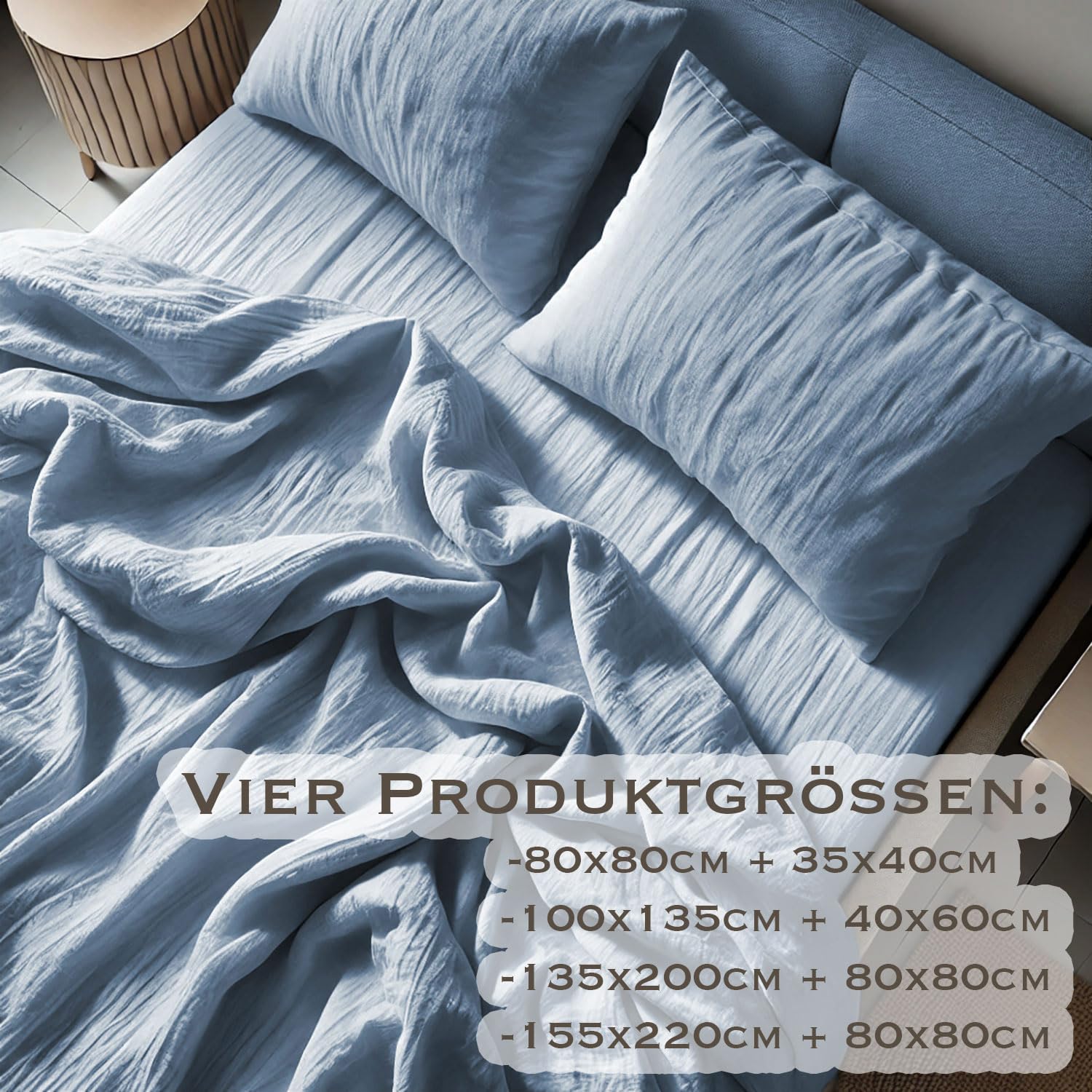 PaLulli® Komplet pościeli z muślinu 135 x 200 cm, poszewka na poduszkę 80 x 80 cm, pościel dziecięca ze 100% bawełny ekologicznej, certyfikat Oeko-Tex, 135 x 200 cm + 80 x 80 cm (niebieska)