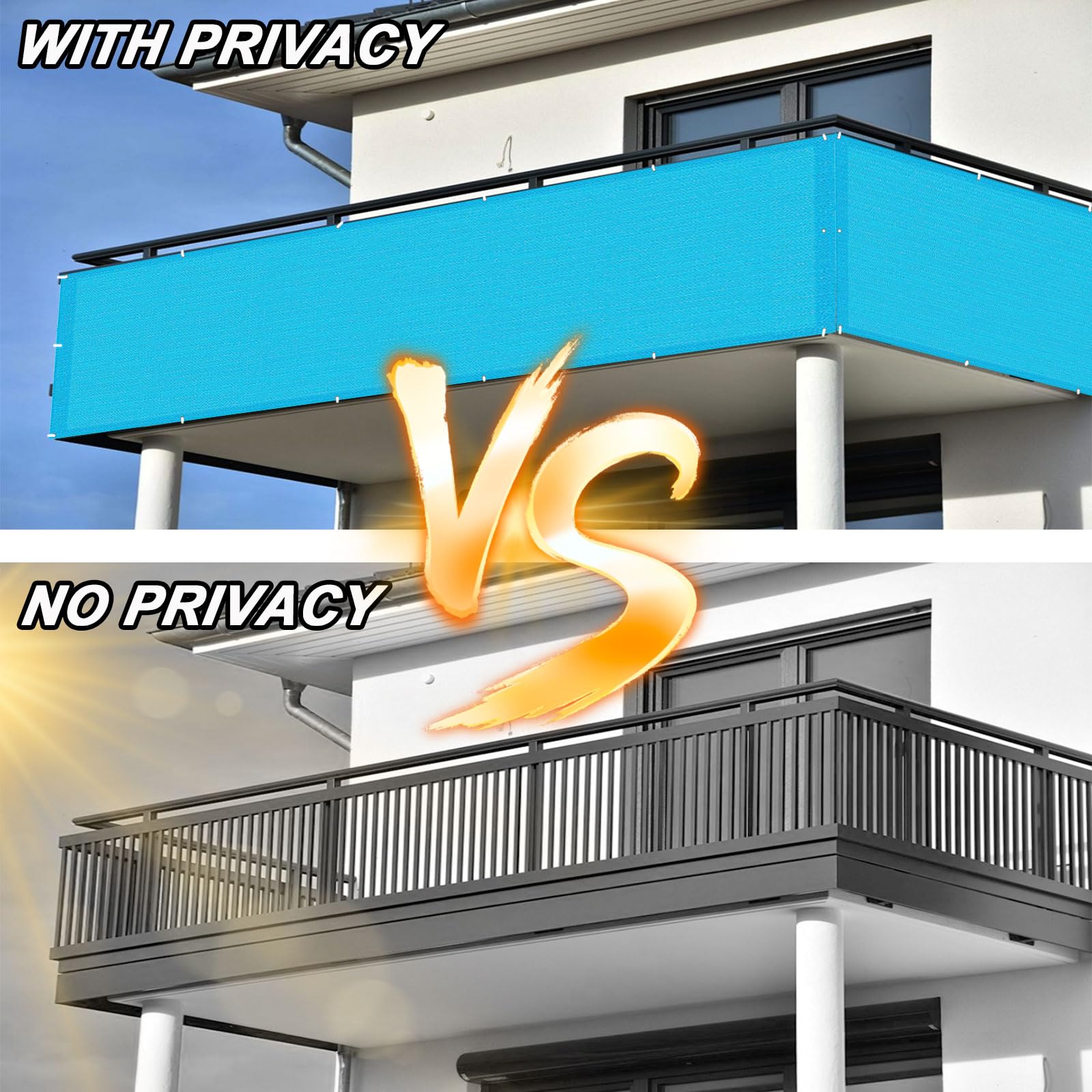 Ekrany Balkonowe 115 x 700 cm Promieniowaniem Uv, Oddychająca Osłony Balustrad Ogrodzeniowych Z Oczkami Na Linę Na Zewnątrz, Do Ogrodu, Na Patio, Na Taras, Niebieskie niebo