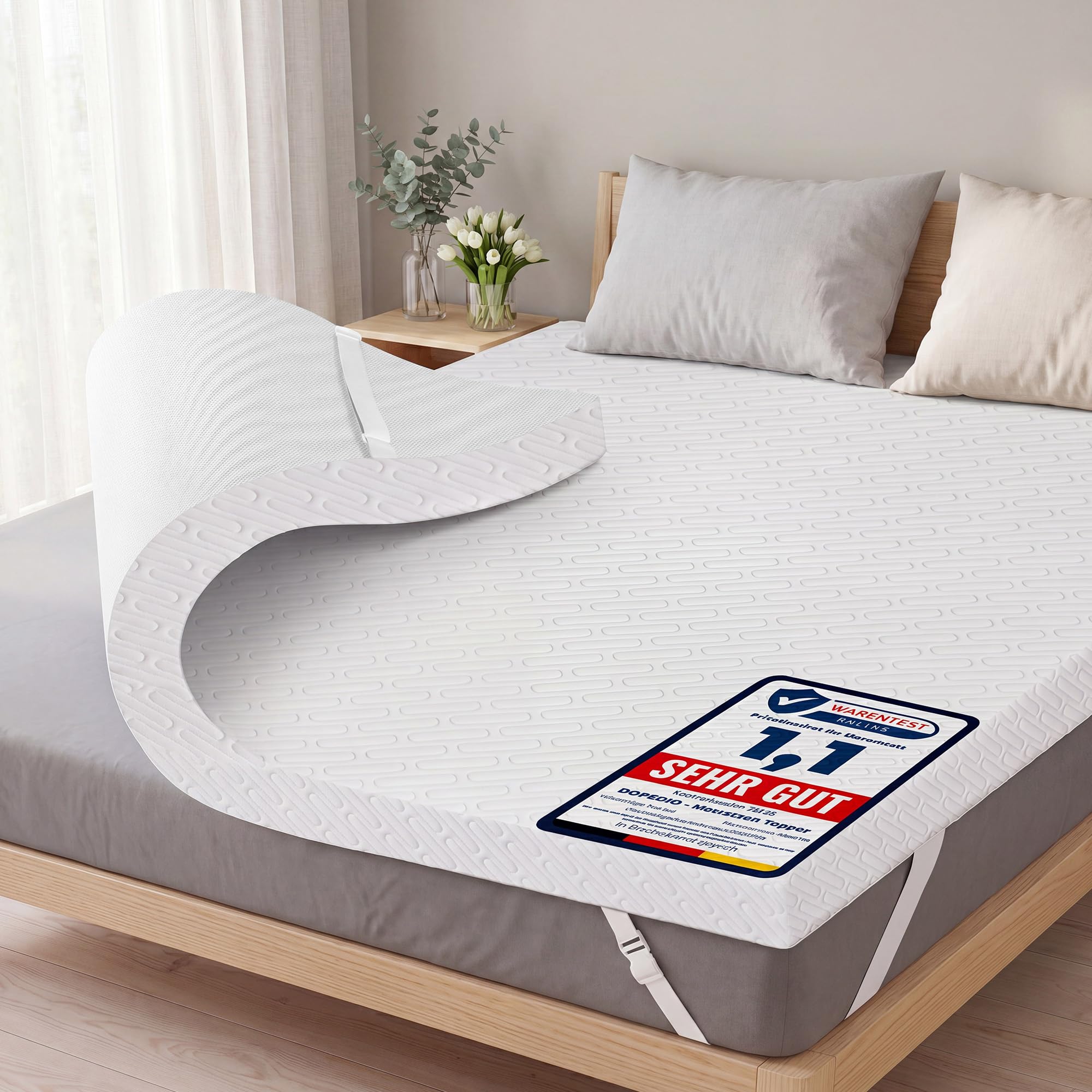 DOPEDIO 7,5cm Gel Memory Foam Matratzen Topper Weiche Matratzenauflage mit Öko-TEX® 100 Zertifizierung, Waschbarer Bezug für Boxspringbett und Schlafsofa (160x200cm, Weiß)