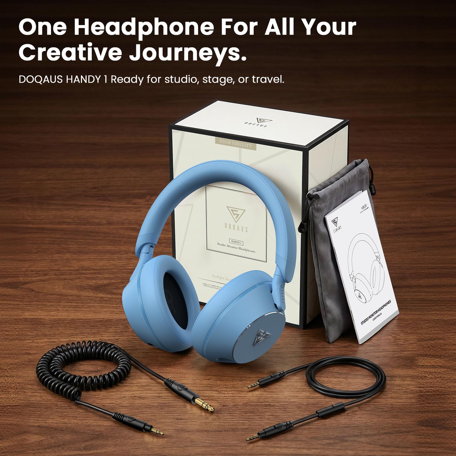 DOQAUS Audífonos profesionales con cable para monitor de estudio para grabación y mezcla de música, auriculares estéreo de 50 mm con conector dual para guitarra eléctrica, teclado, piano, portátil