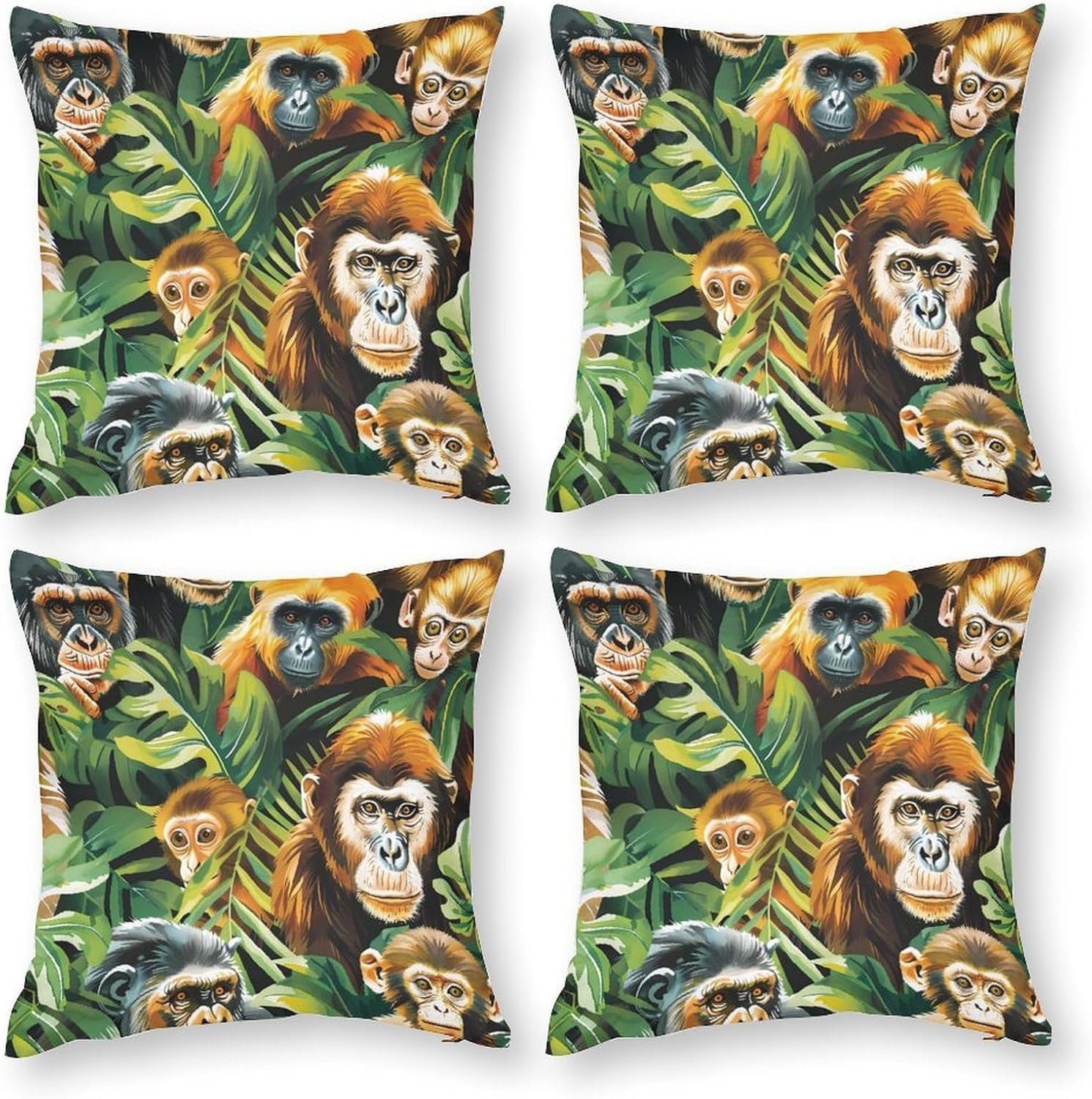 Tropical Monkey Printed Throw Pillow Case 4 Pcs Soft Pillowcases Pillows Covers Sofa Bed Decor 12/14/16/17/18/20/22/24/32 Inches