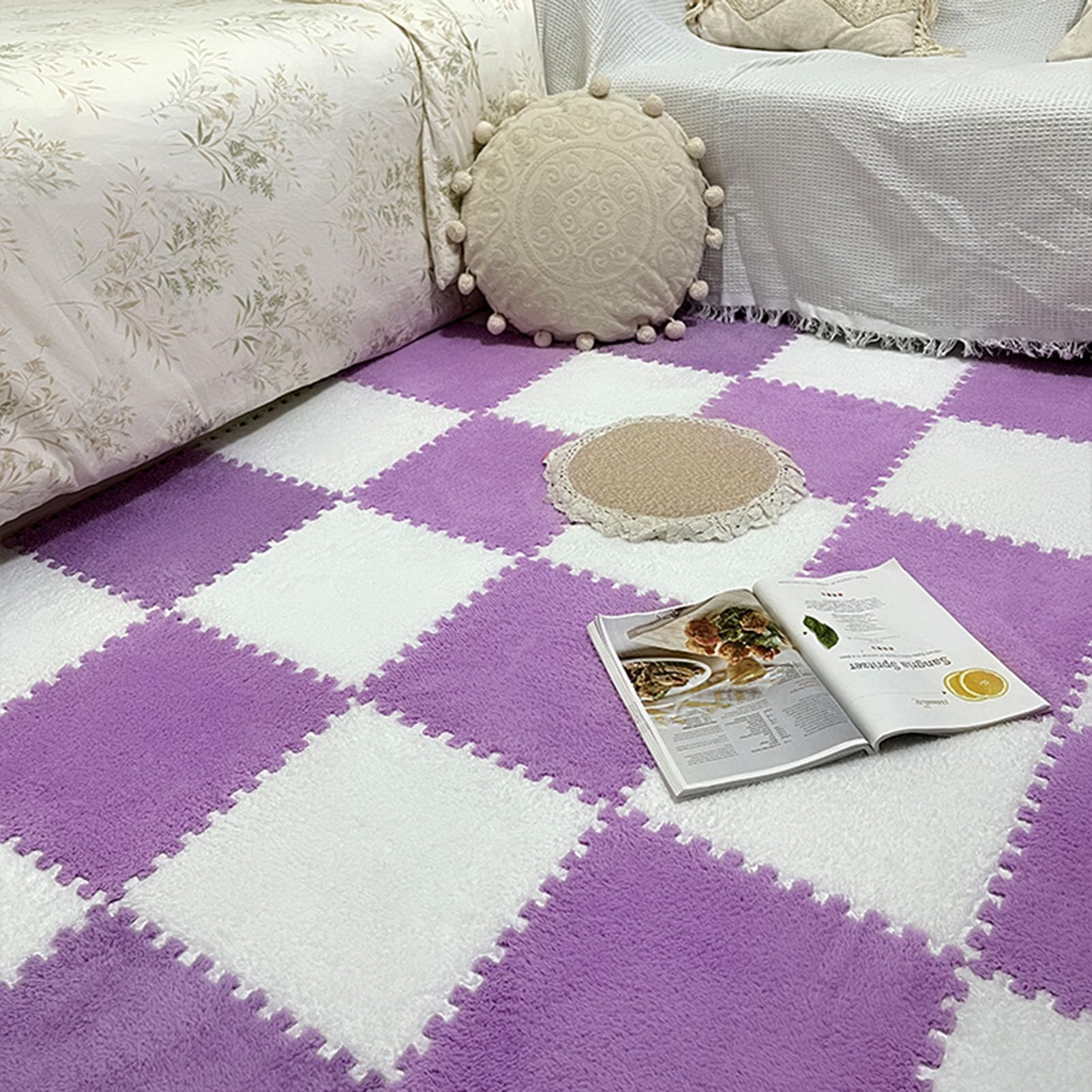 60 Piezas De Tapetes De Espuma Esponjosa, Tapetes De Juego con Borde, Cuadrados De Tapete De Juego Entrelazados, Mosaicos De Alfombra De Rompecabezas De Felpa, 1 X 1 Pie (Rosa + Rojo Rosa 0,23 Pulgad