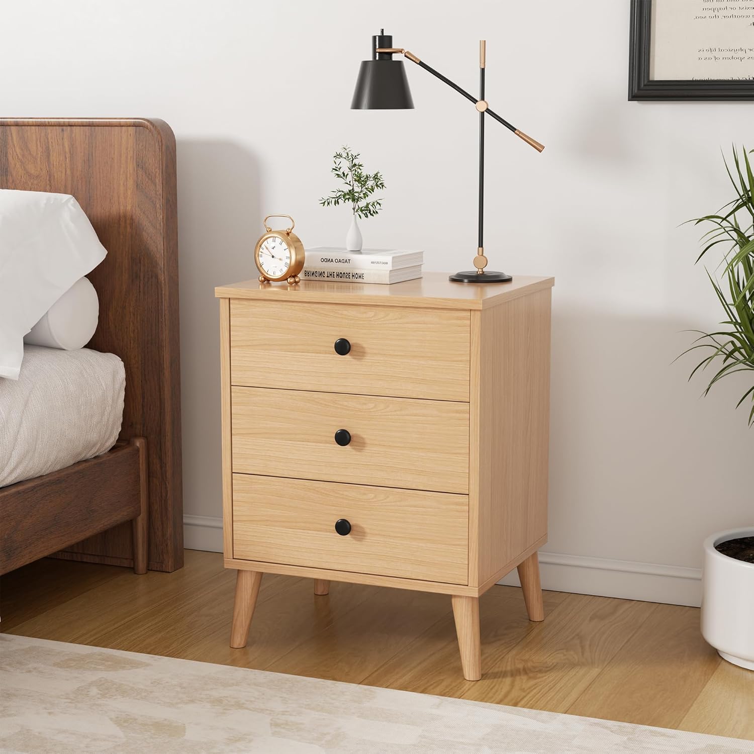 Modern Nightstands,Bedside Table with 3 Drawers,Engineered Wood End Table with Metal Handle,Mid Century NightStandS for Bedroom,Small Spaces,Apartment