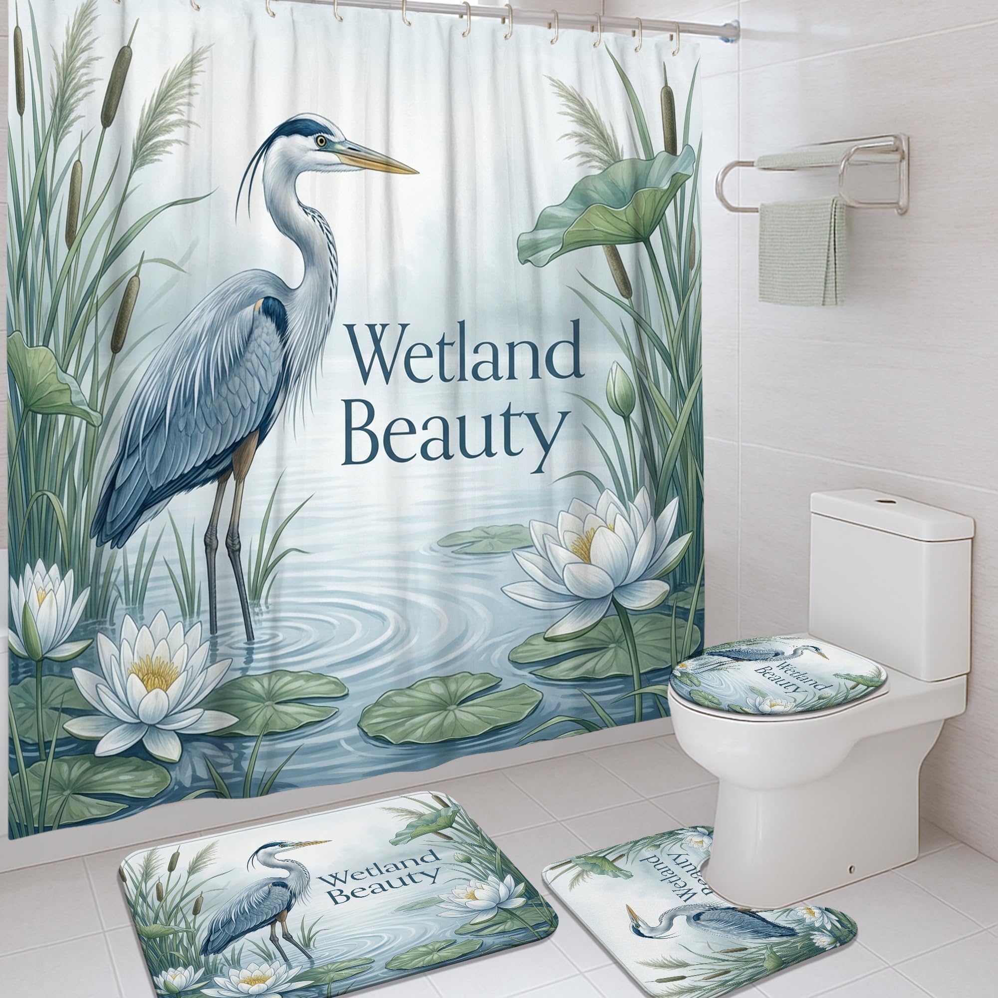 Rideau de douche en tissu imperméable lavable avec son tapis assorti