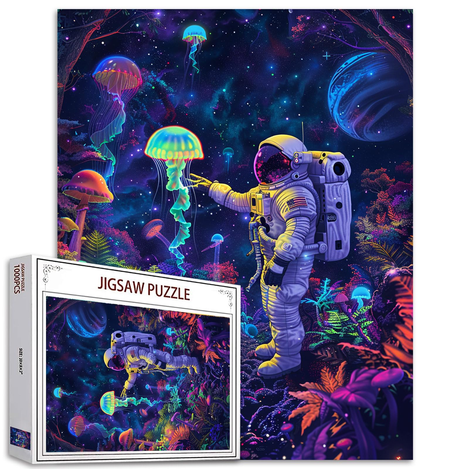 Tucocoo Purple Dinosaur Art Jigsaw Puzzle 1000 Pieces Puzzles for Adults, Fantasy Abstract Astronaut Jigsaw Puzzles for Challenging Family Activity Games Colorful DIY Craft Puzzle for Home Decor Gift