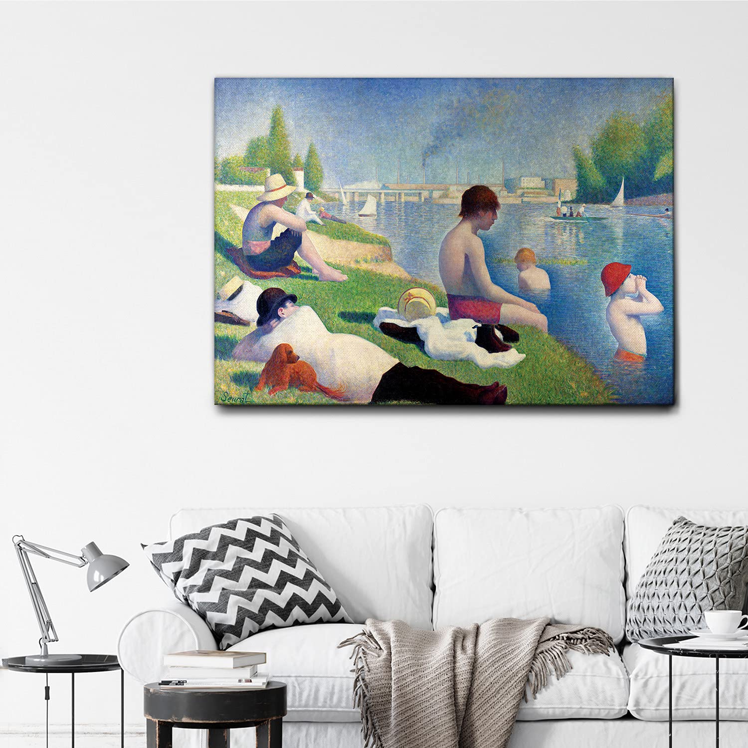 Giallobus - Quadro - Georges Seurat - Balneazione ad Asnières - Tela canvas - 140x100 - Pronto da appendere - Quadri moderni per la casa