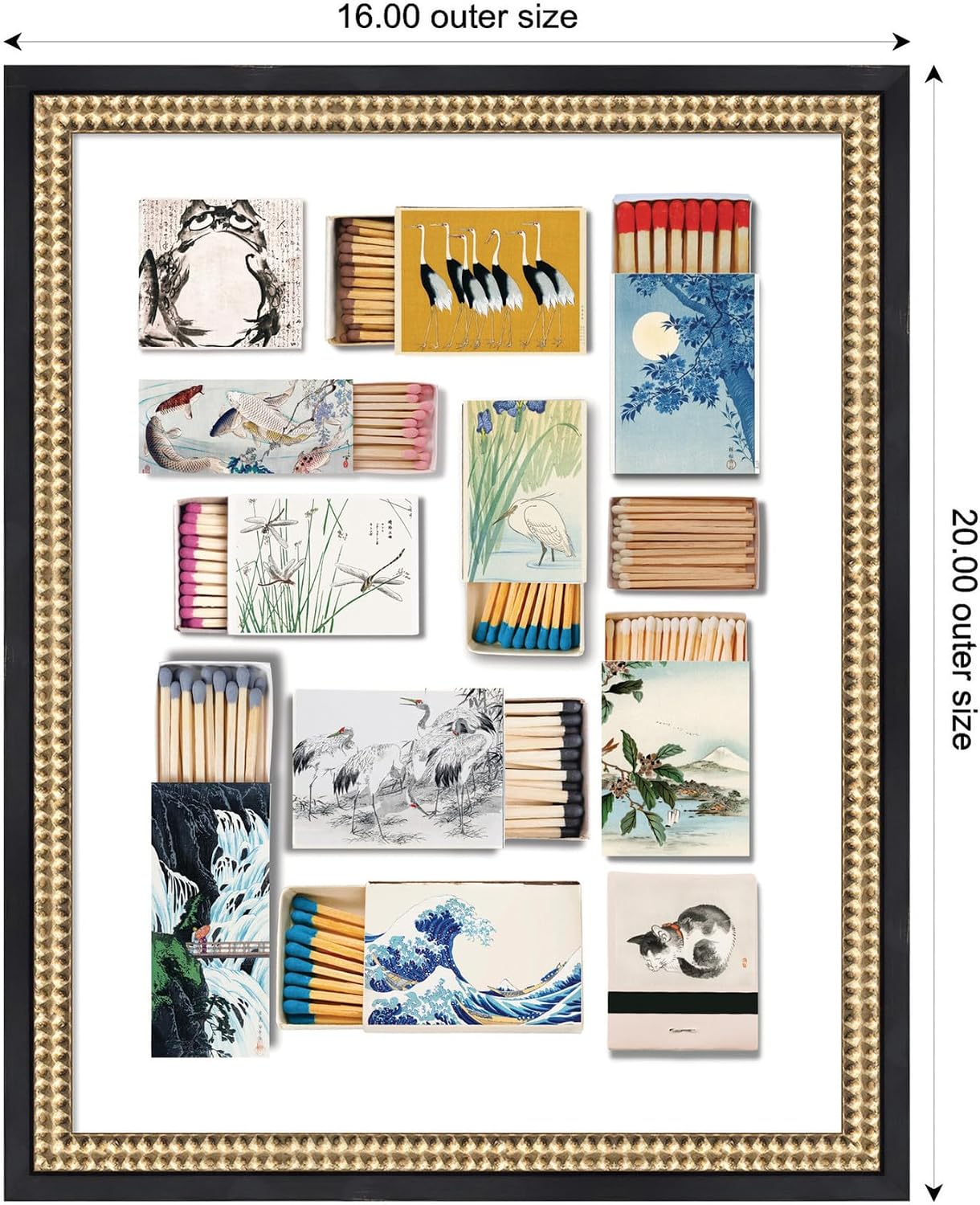 Kate and Laurel Framed Wall Art Print Japanese Matchbooks by Megan Ryan, 16 x 20, Castellan Black Frame, Vintage, Still Life Art for Wall Decor