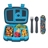 Kids Prints 5-Compartment Bento-Style Kids Lunch Box Set with Reusable Plastic Utensils &lpar;Dinosaur&rpar;