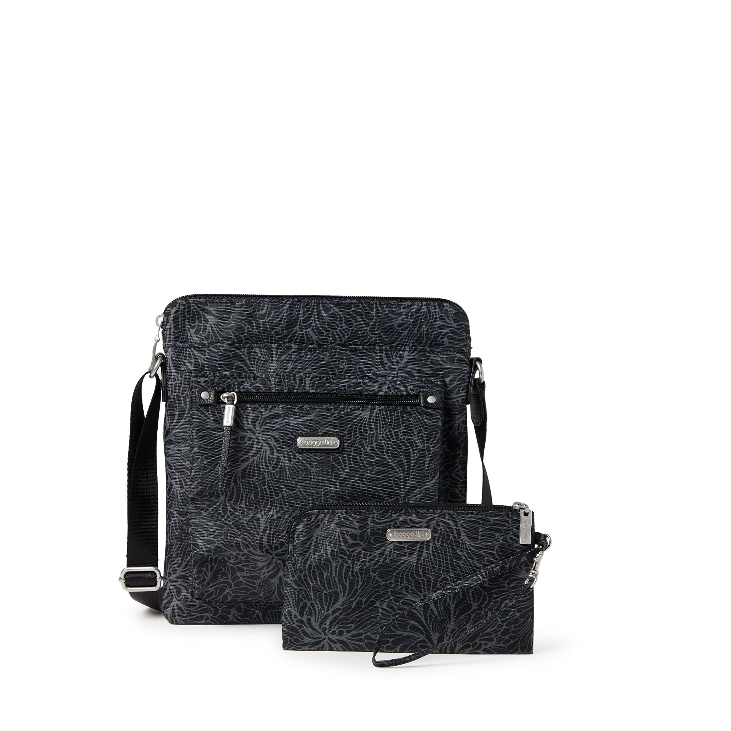 Baggallini Go Bagg with RFID Phone Wristlet, Midnight Blossom, One Size