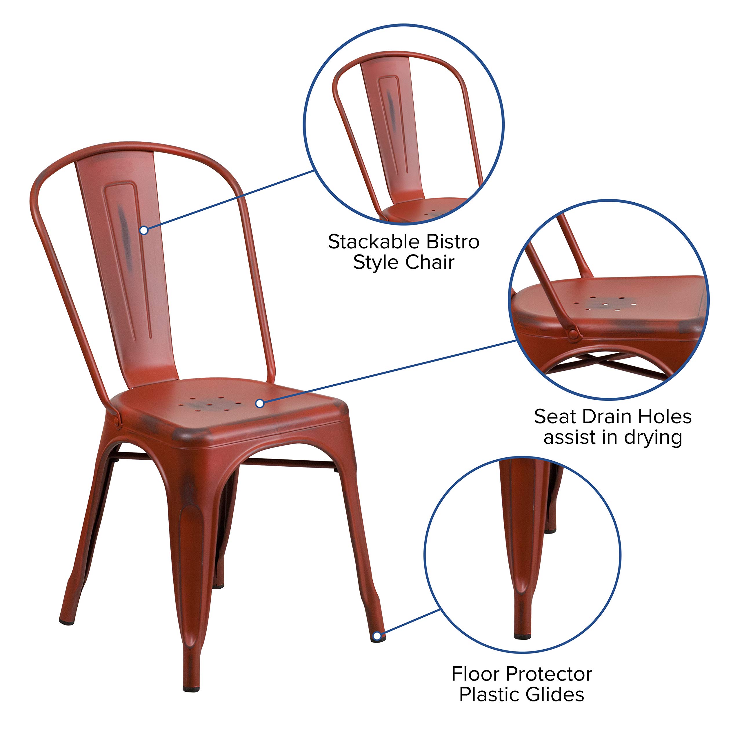 Flash Furniture Lot de 4 chaises en métal Vieilli Rouge