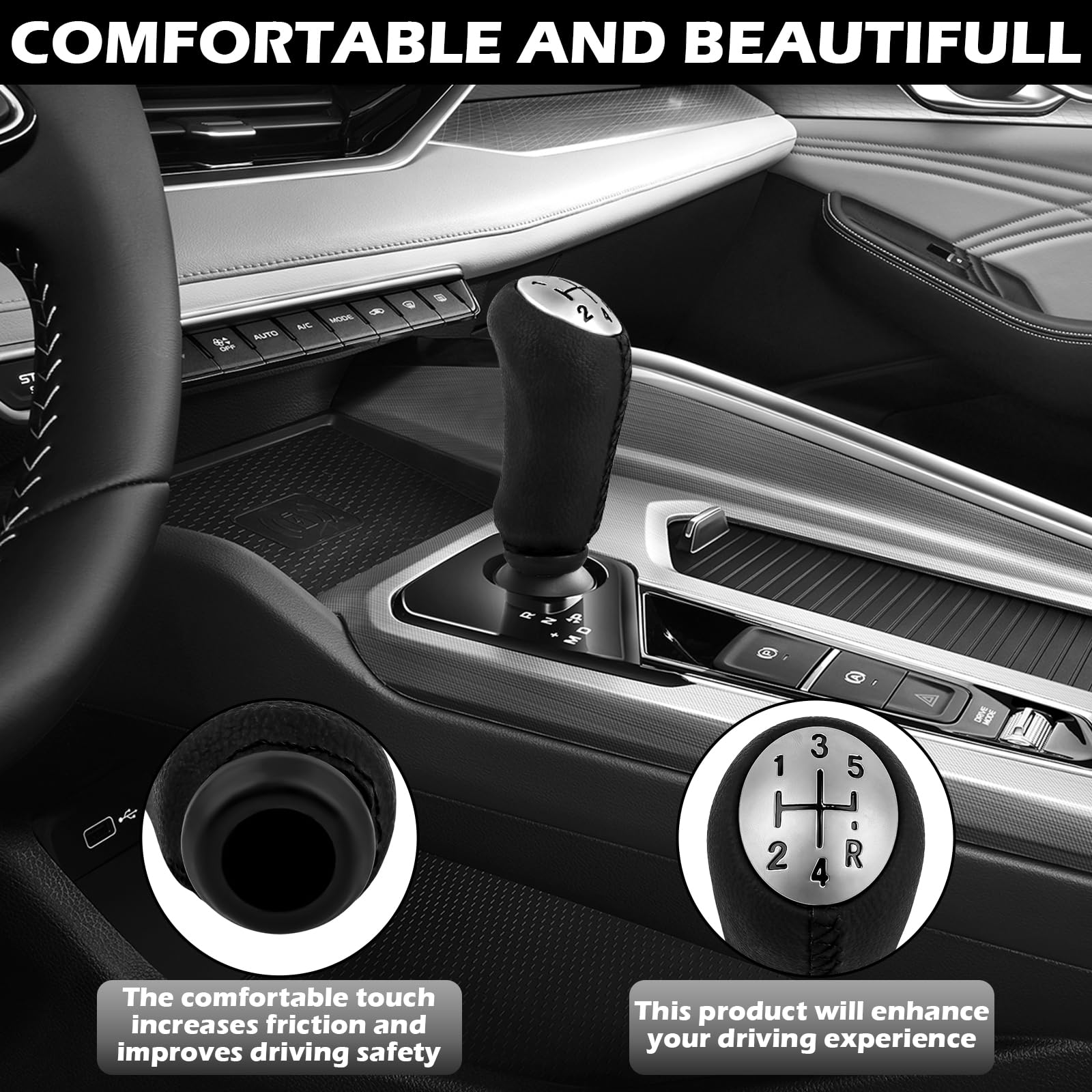 Pommeau De Levier De Vitesse 5 Rapports En Cuir PU Pour Renault Clio III, Megane 2, Laguna 2, Clio 4 - Design Ergonomique Avec Adaptateur Inclus