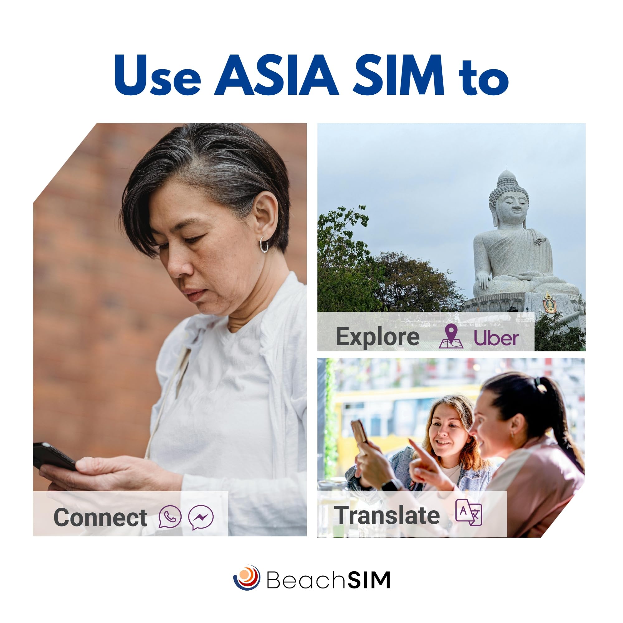 Asien SIM Karte 30 Tage. 10 GB mit 4G/5G-Netz. Thailand, Indonesien, Singapur, Malaysia, Hongkong + 6 weitere asiatische Länder. Einfaches Aufladen. Schnelle Aktivierung.
