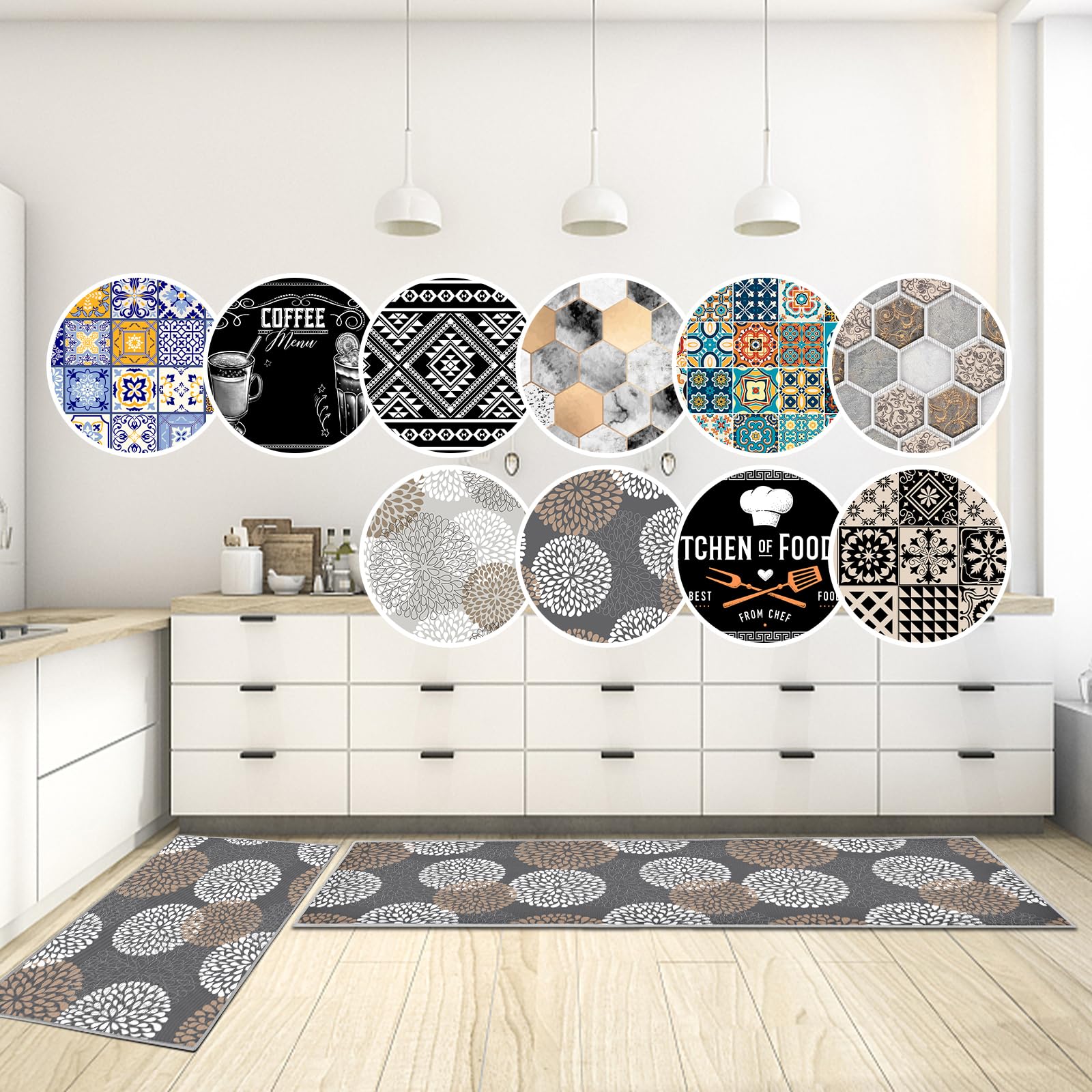 Set di 2 tappetini da cucina antiscivolo, lavabili, anti-affaticamento, per cucina, decorazione per la casa, ufficio, scrivania in piedi (L, 43x75+43x150cm)
