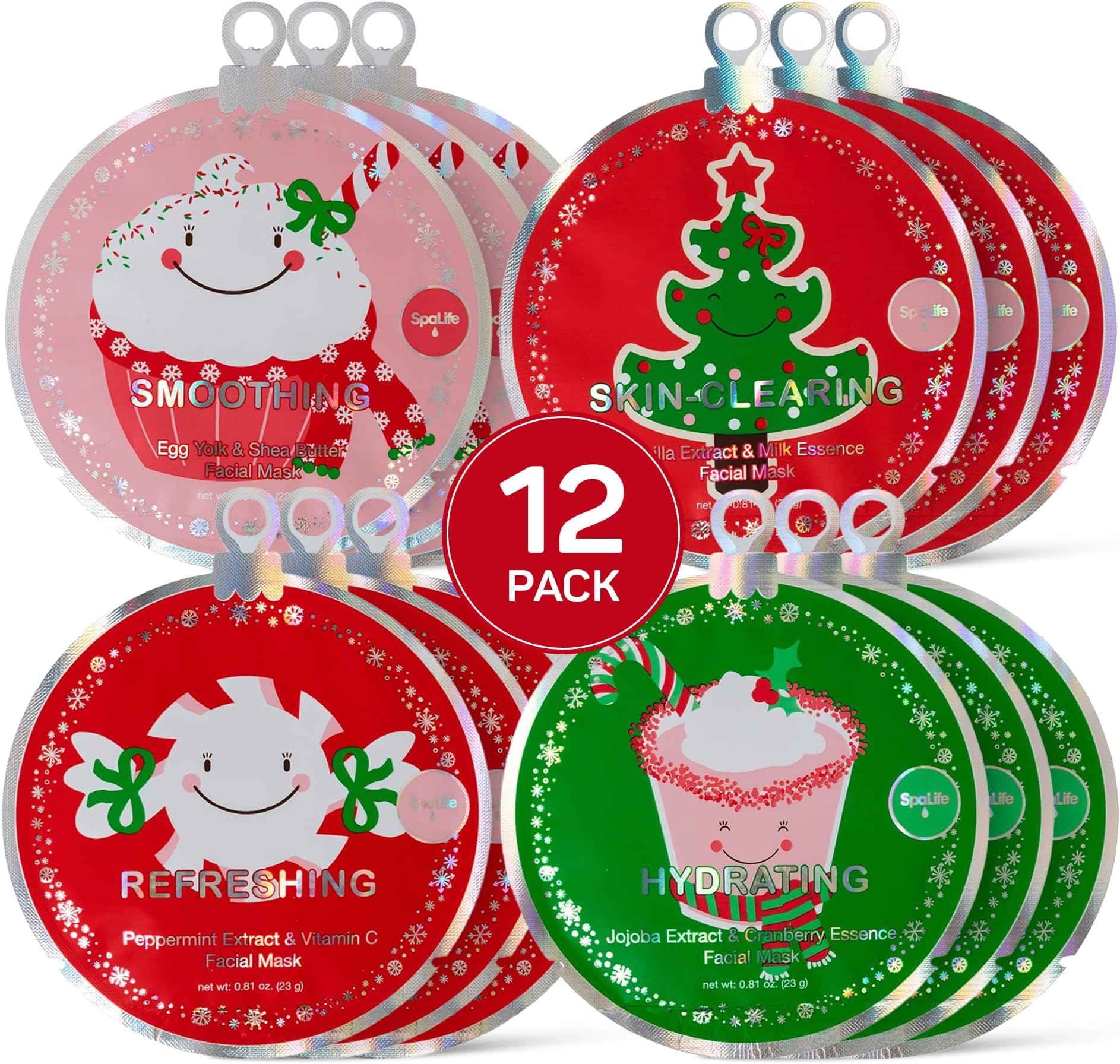 SpaLife Christmas Stocking Stuffer Facial Masks 12-Pack