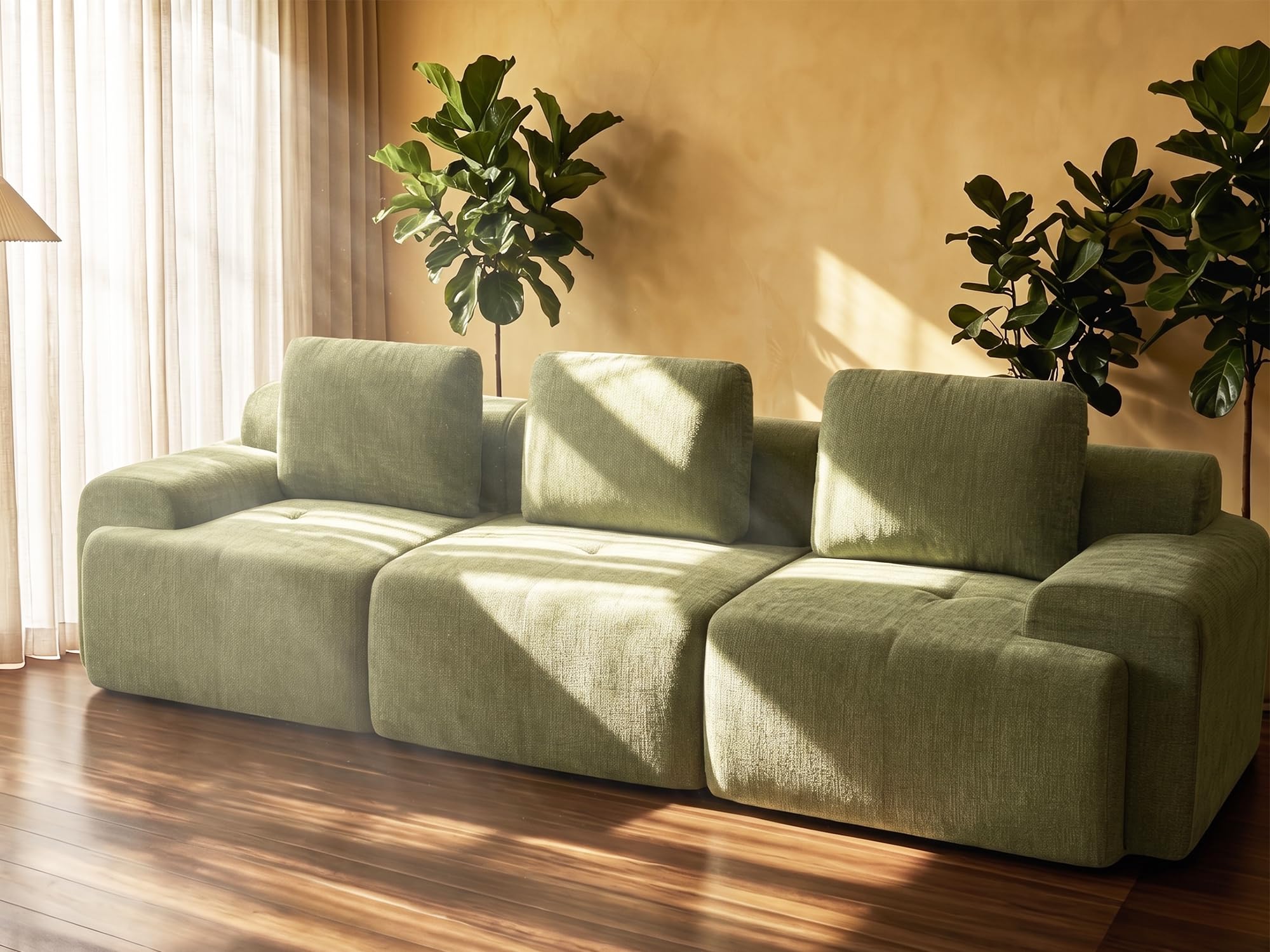 122" Oversized Boneless Couch, Comfort Cloud Sectional Couches for Living Room, Modular Sofa High Back &amp; Extra Deep Seat, No Assembly, Soft Chenille Fabric (Olive Green, 122 inch-（3+0）)