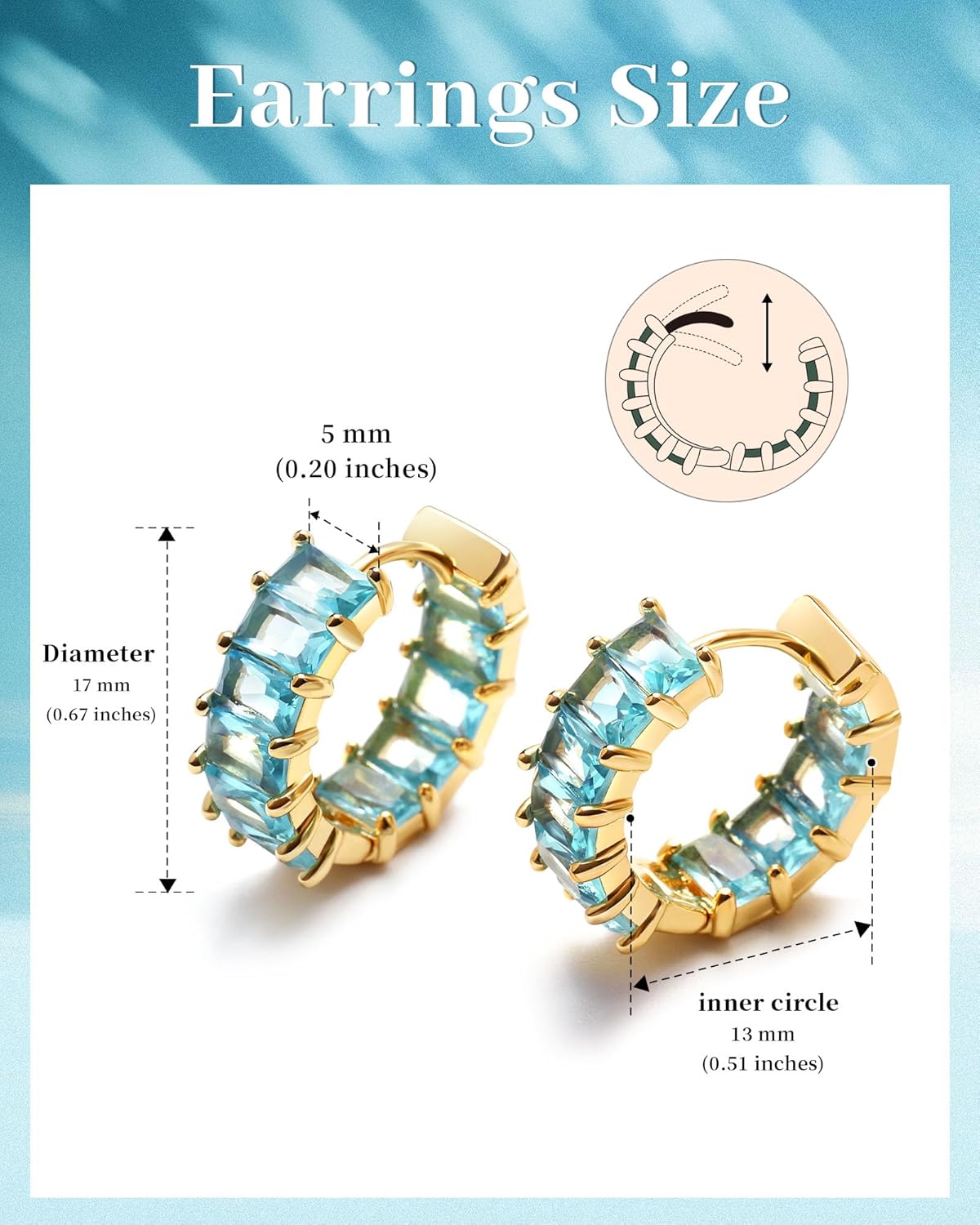 Mesovor Gold Cubic Zirconia Hoop Earrings for Women Trendy, 18K Gold Plated Huggie Hoops Earrings | Green Black Red Stones Earrings Jewelry Gifts - Image 2