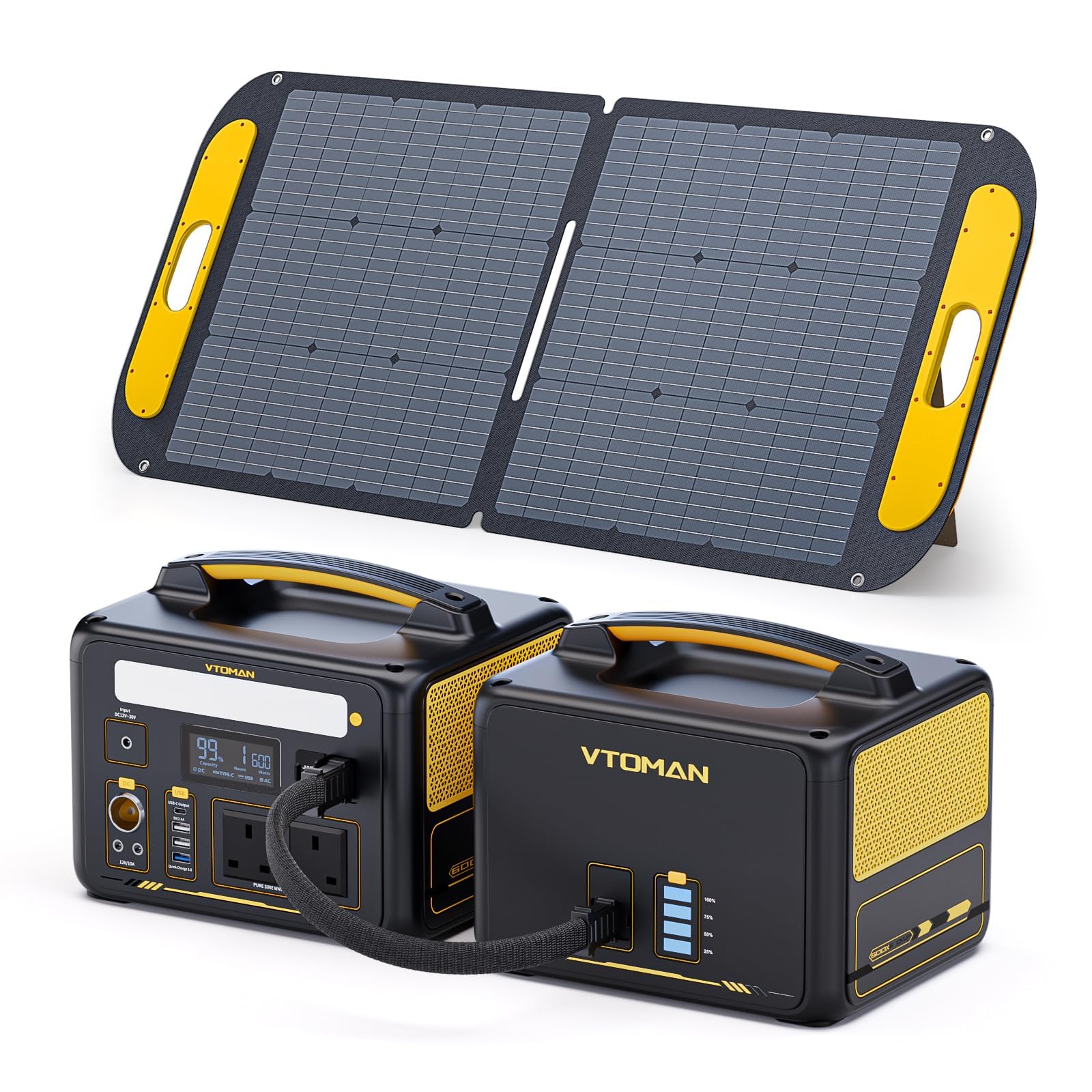 VTOMAN 939Wh Portable Power Station Bundle with Extra Battery & 110W Solar Panel Included - Up to 1200W Solar Power Generator for Home Backup, Off-grid, Road Trip,Camping,RV, Fishing, Emergencies