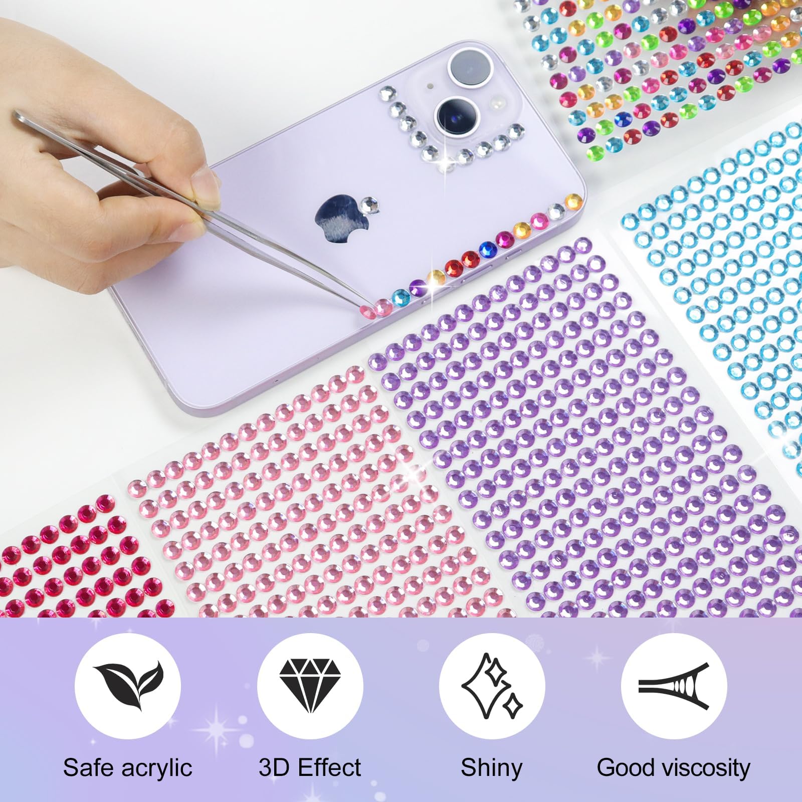 Sularpek 3120 Particles Strass Visage, 12 Feuilles Strass Autocollant, Nail Art, Artisanat Décoration, Maquillage Festival