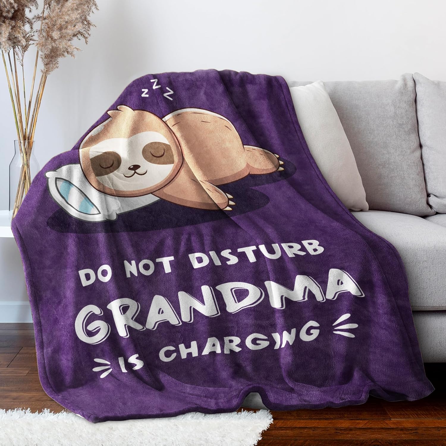 Funny Gifts for Grandma, Grandmas Birthday Gift from Grandkids, Grandma is Charging Sloth Blanket 60" x 80", Grandmas Gifts for Christmas Mothers Day, Super Soft Blanket for Grandmother
