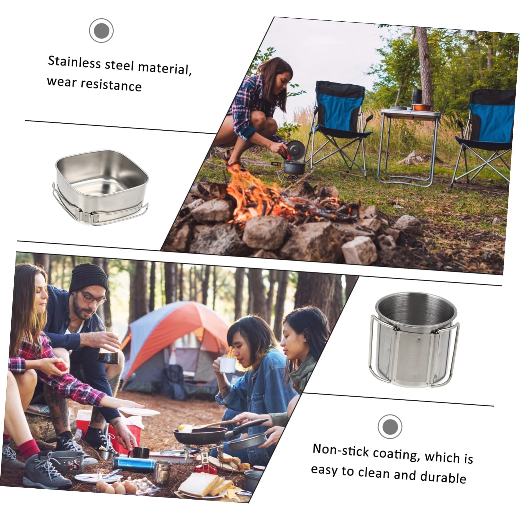 Yardwe Ensemble Cuisine de Camping, en Acier Inoxydable, 1 Set Portable, Poignée Pliable, Facile à Nettoyer pour Barbecue Activités Extérieures