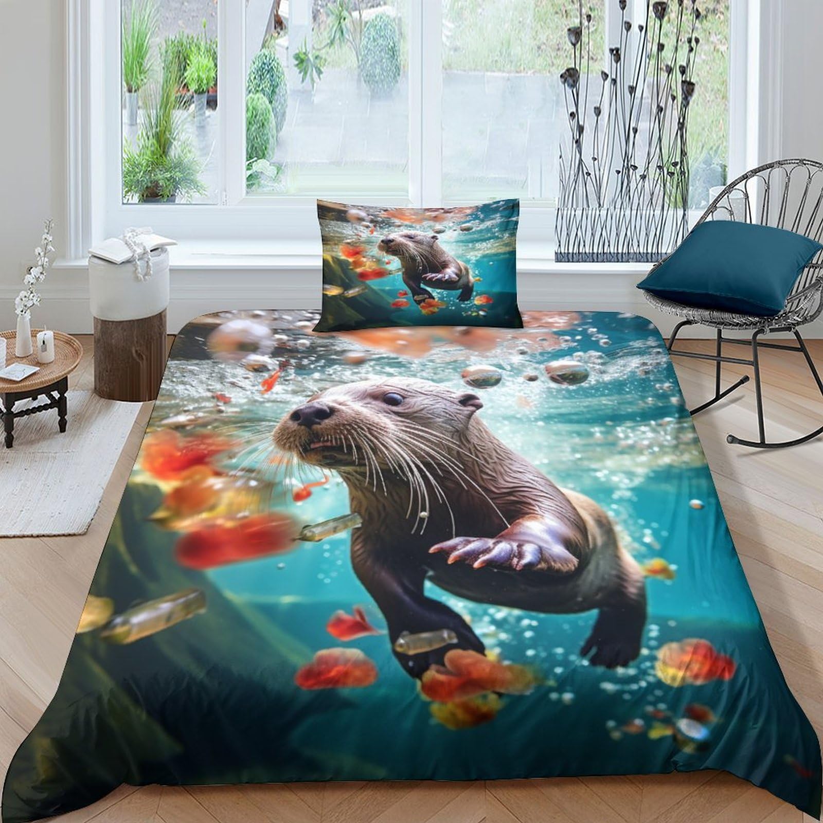 Housse de couette loutre 135x200cm avec fermeture éclair pour lit enfant anti-plis