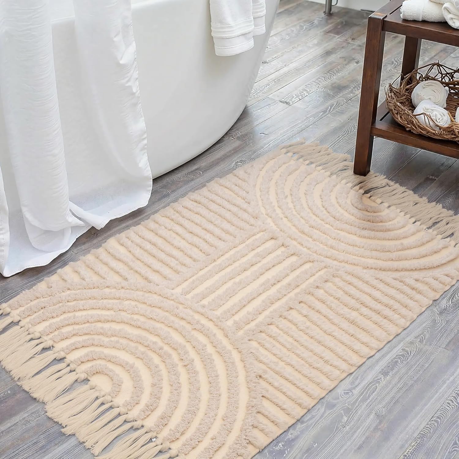 Boho Bathroom Rugs with Tassels 2'x3' Cute Bath Mat Beige Cotton Rug Fits Perfectly Into Your Bath Machine Washable Woven Rug, 24 x 36 inch - Image 8