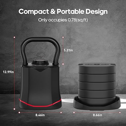 Miniatura 7 de HXD-ERGO Pesa rusa ajustable, juegos de pesas rusas 6 en 1 de conmutación rápida (6.5-40 libras) con rotación bidireccional, pesas rusas que ahorran