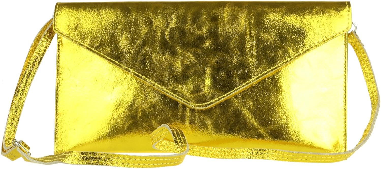 Girly HandBags Womens Italian Suede Leather Envelope Clutch Metallic Bright Gold