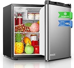 FOHERE Small Refrigerator, 46 Litres, Mini Fridge Single Door Table, Adjustable Thermostat, Quiet, Reversible Door, Suitable for Home, Apartments, Office and Hotel, Stainless Steel