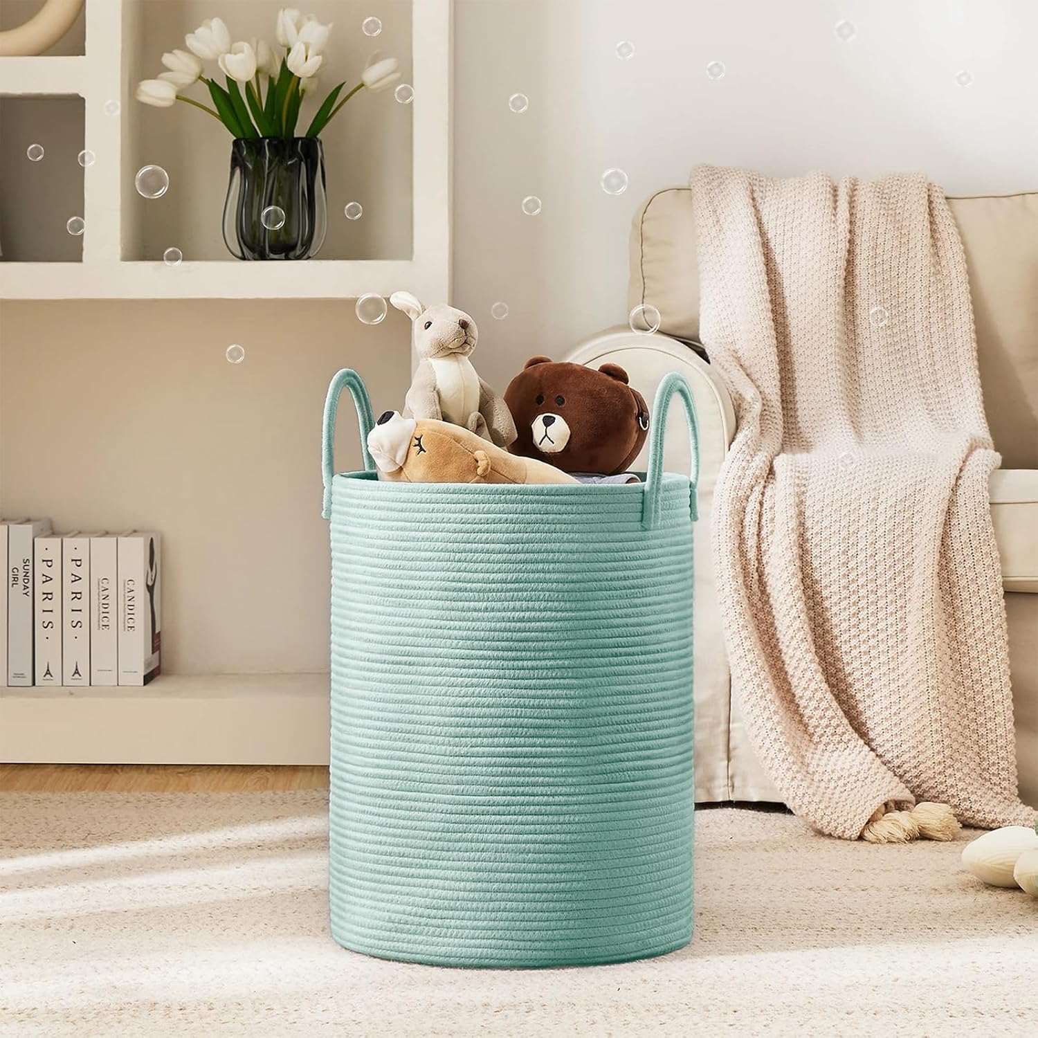 YOUDENOVA Laundry Hamper Basket, Woven 58L Tall Laundry Basket for Blanket Organizer- Nursery Hamper for Bedroom And Bathroom Storage thumbnail