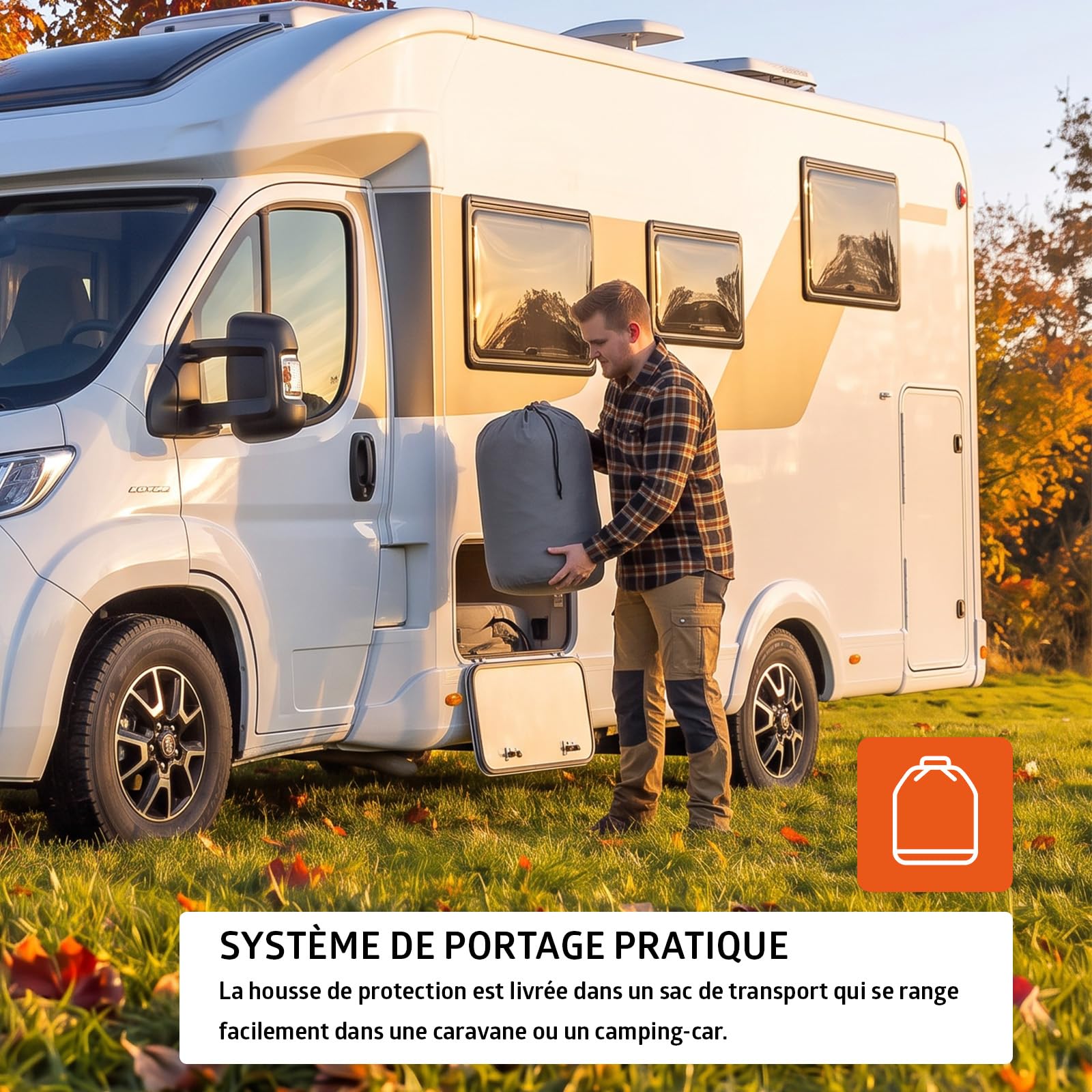 Campout Toiture pour Caravane et Camping-Car 7,5 x 3 m – Protection de Toit – Housse pour Caravane – Respirante 3 Couches SFS Non-tissé PP 160g/m² – 11 Sangles en polypropylène –