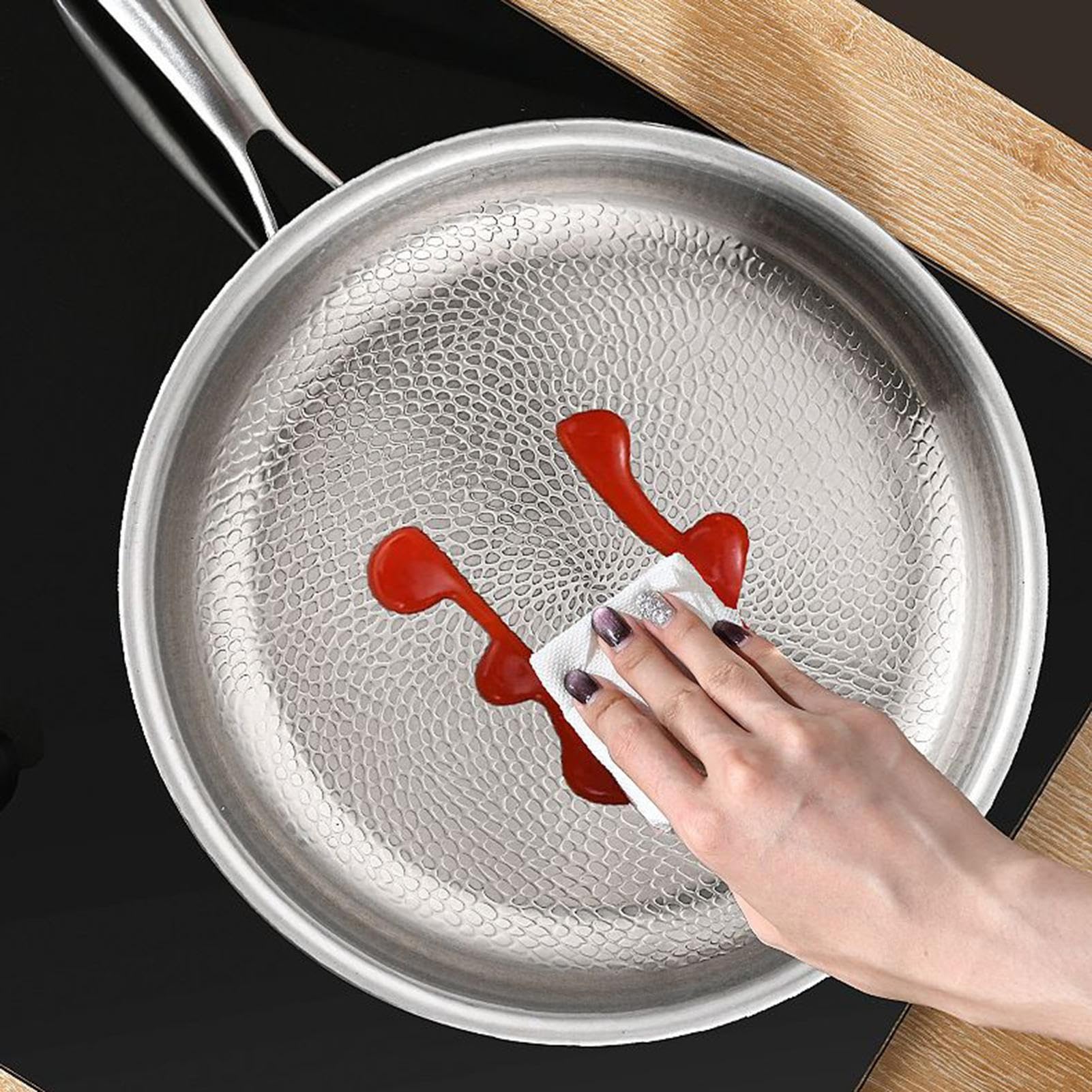 Sartenes de Titanio para Cocinar Utensilio de Cocina Antiadherente | Sartén Cocina Con Tapa Para Cocineros Domésticos Principiantes Preparación Comidas Huevos Tortillas Carnes Camping Viajes
