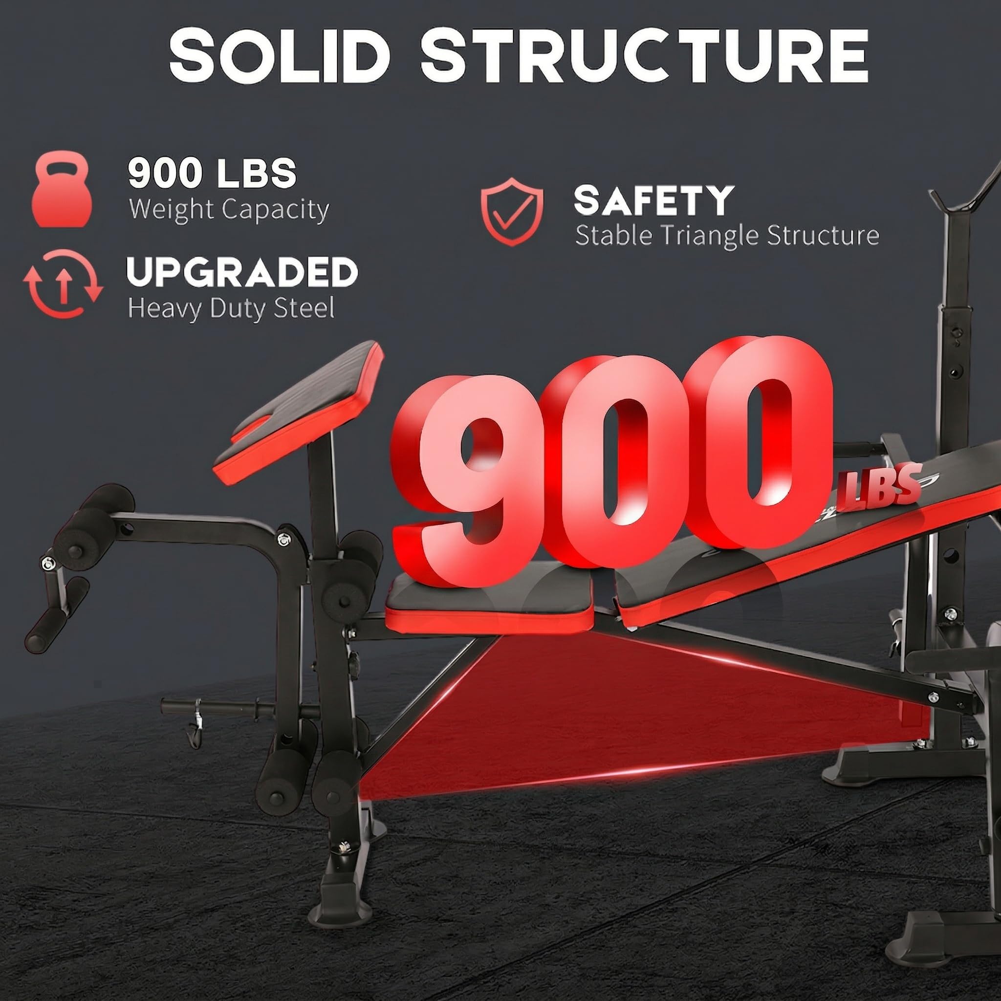 900lbs 6 in 1 Weight Bench Set with Squat Rack, Workout Bench with Leg Extension Preacher Curl Rack Multi-Function Bench Press Set for Home Gym, ZWX1113 New Version Weight Bench