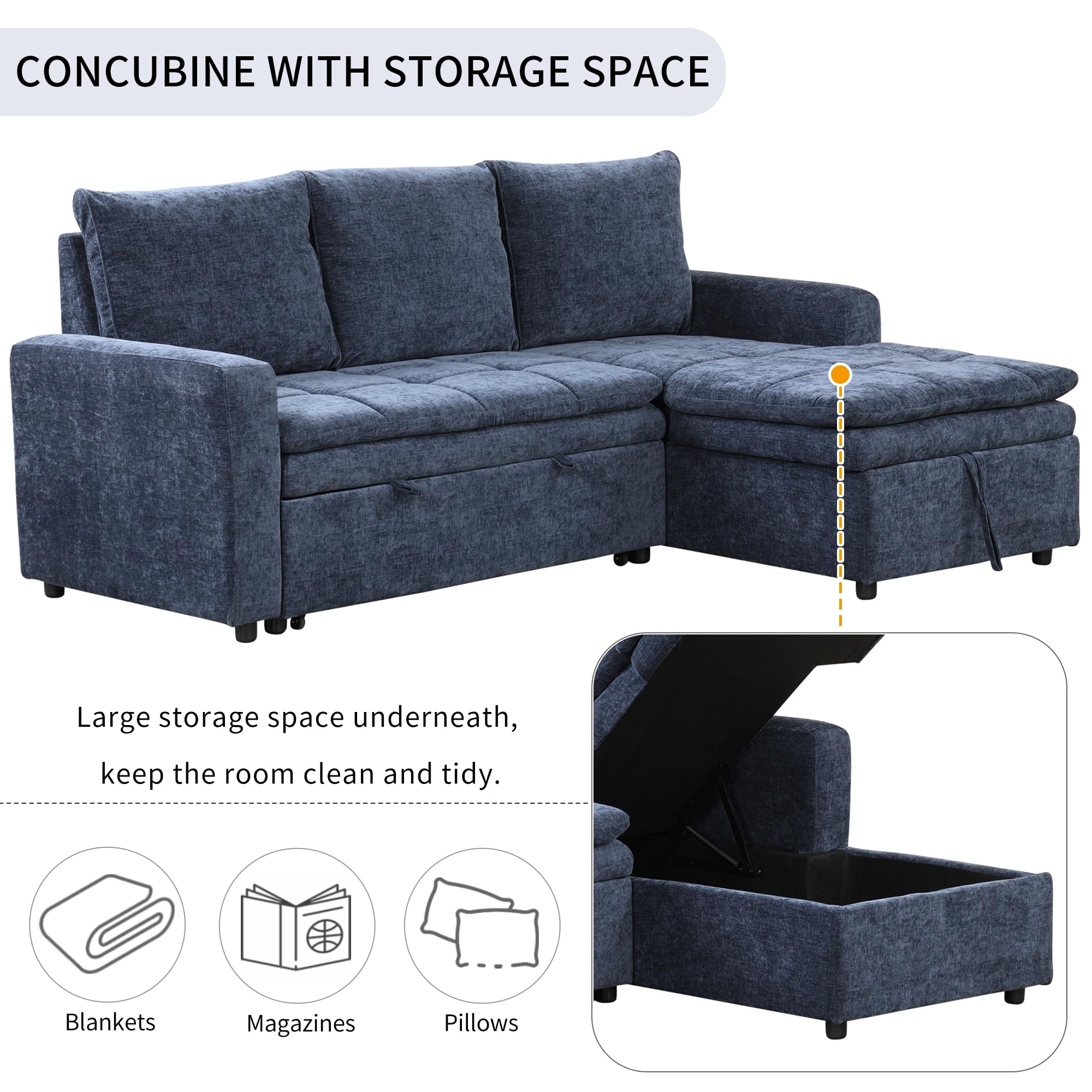 Snapklik.com : 82 INCH L Shaped Reversible Sleeper Sectional Sofa Pull ...