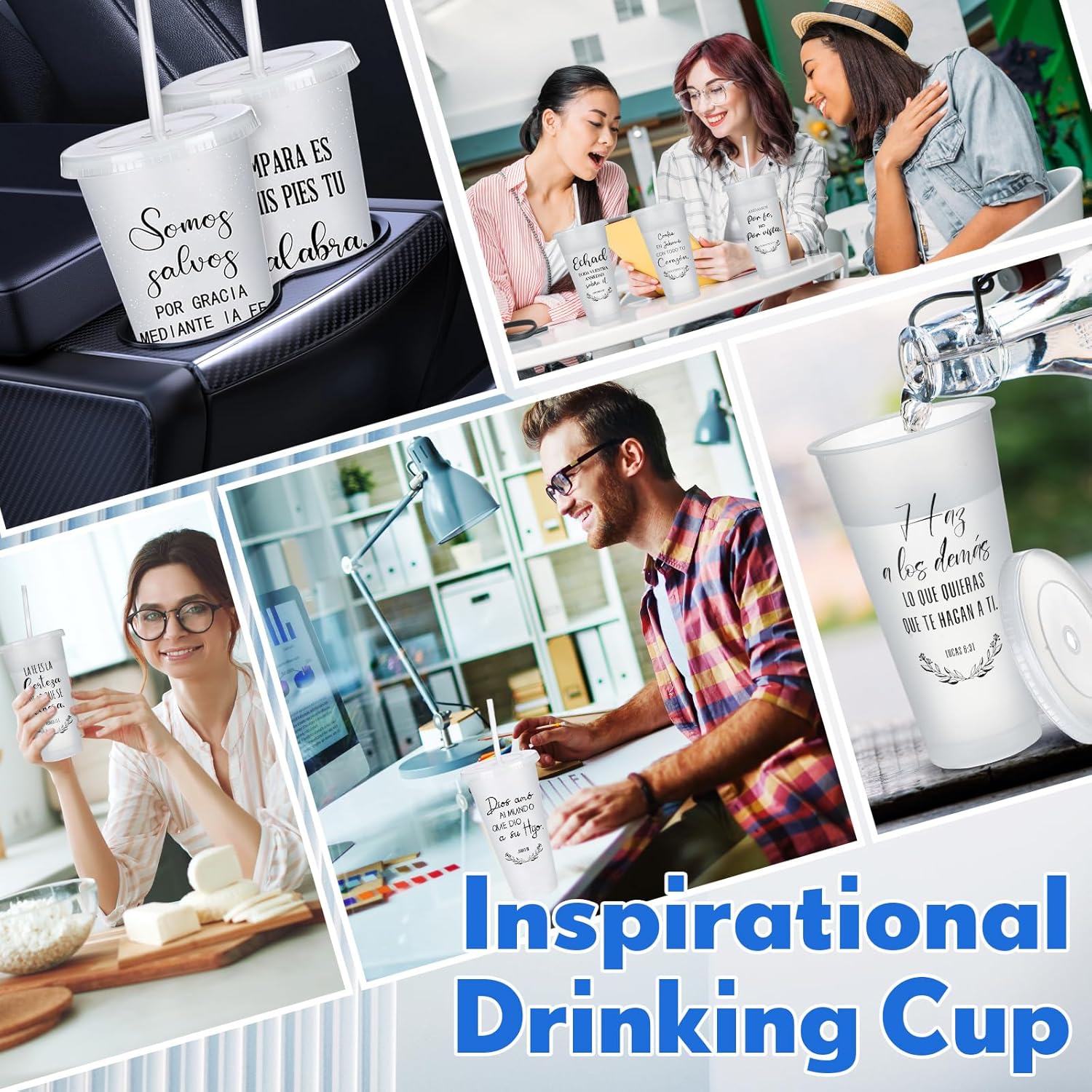 24 Packs Inspirational Christian Gift Spanish Bible Verse Cup Bulk 24oz Religious Plastic Tumbler with Lid Straw for Valentine Easter Church (White) - Image 6