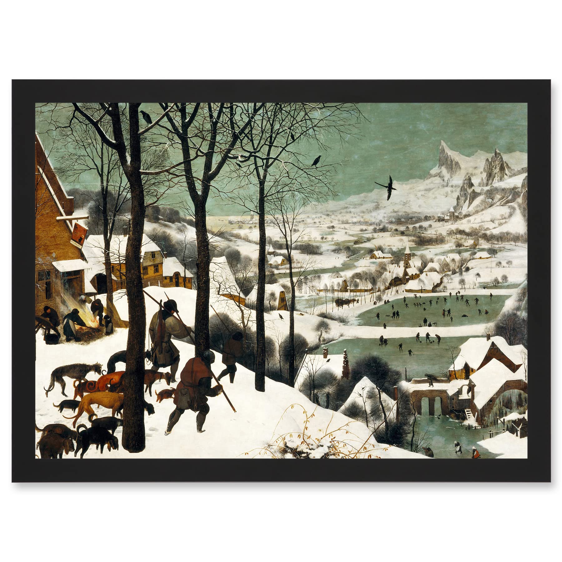 Artery8 Pieter Bruegel The Elder Hunters In The Snow Winter Painting Artwork Framed Wall Art Print A4