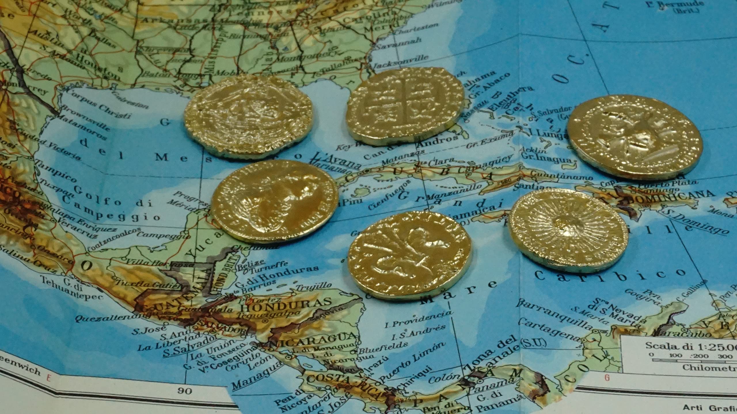 lazzaro italy Monete Pirati Metallo Placcato Oro. Idea Regalo 6 differenti Monete - Riproduzione fatta a mano