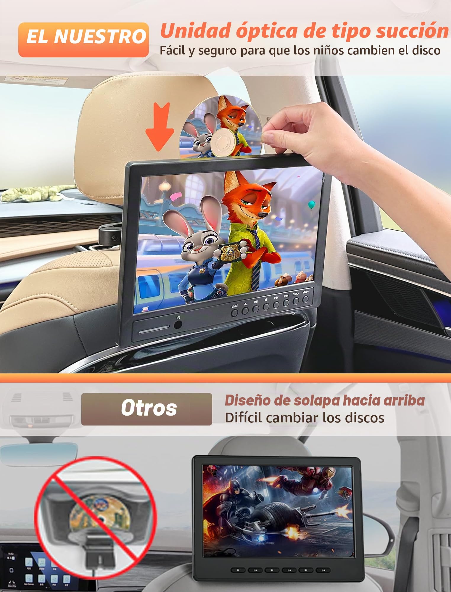 Arafuna 12.5" DVD Coche Portátil con HDMI, Reproductor de DVD para Reposacabezas con Auriculares Soporte MP4/ 1080P/ MKV/USB/SD/AVI, AV- In/out